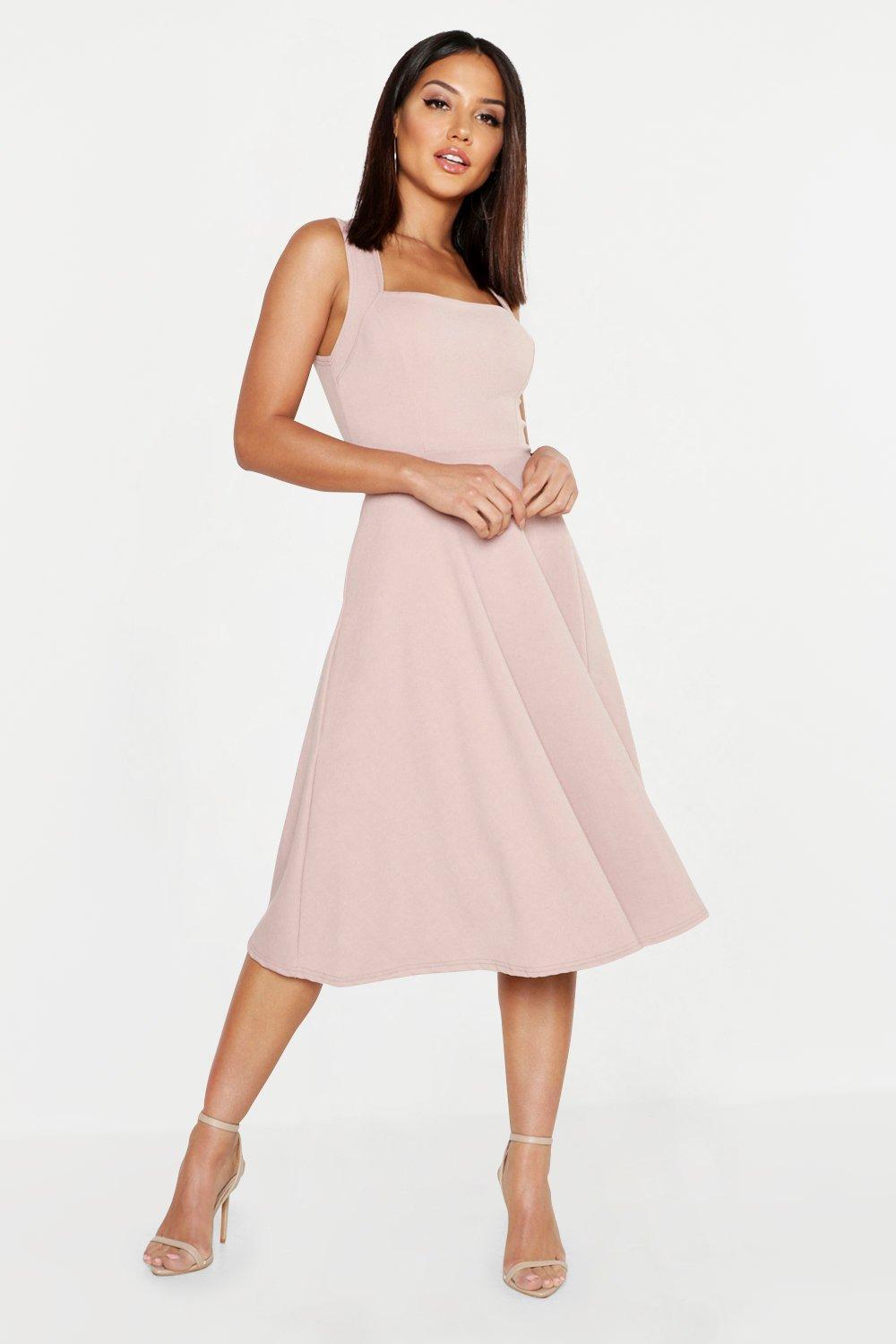 Lyst - Boohoo Square Neck Midi Skater Dress in Pink