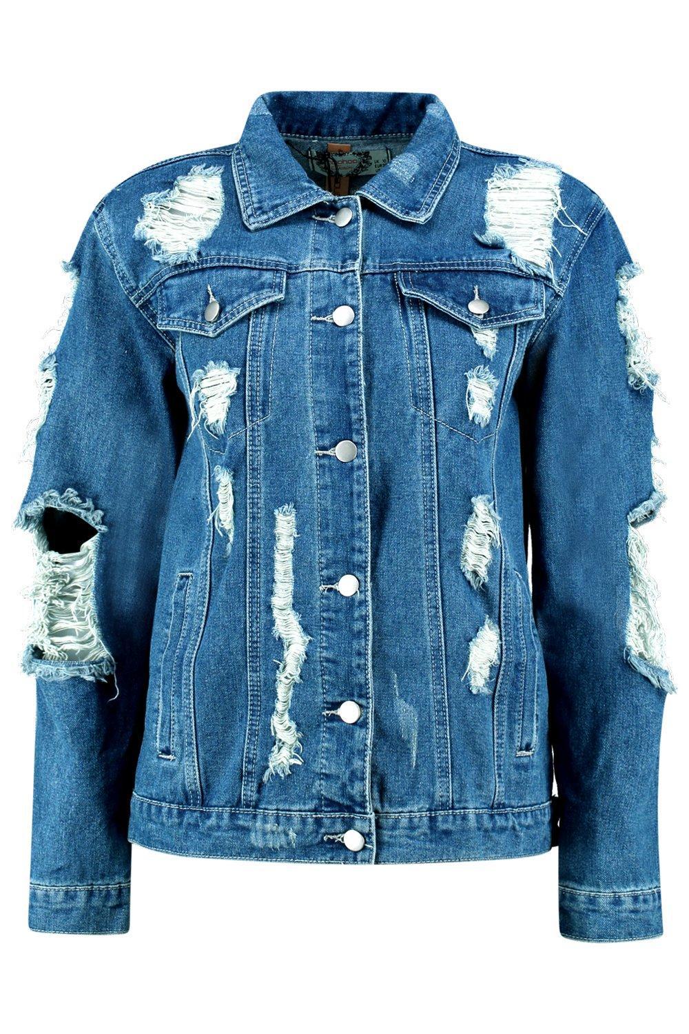 Lyst Boohoo Oversized Super Distressed Denim  Jacket  in Blue