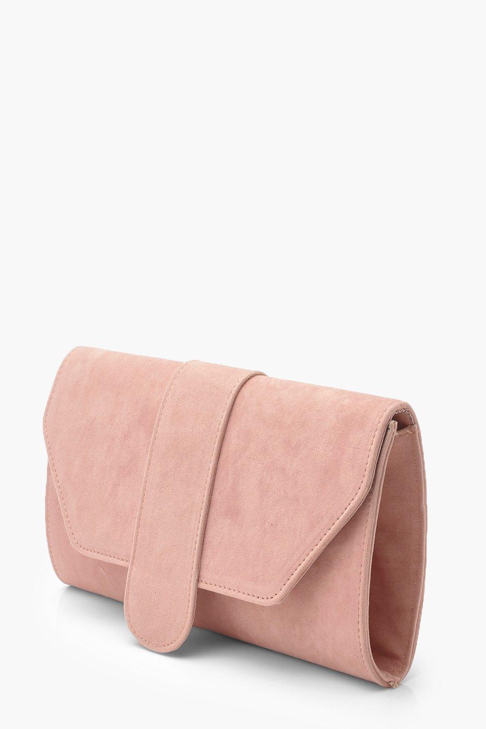 Boohoo Suedette Front Tab Clutch Bag in Pink - Lyst