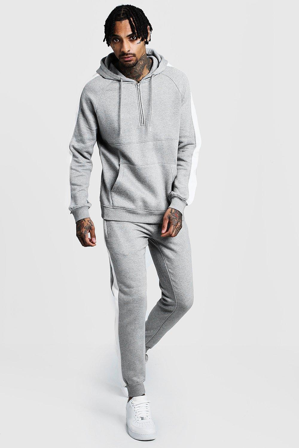 Boohoo Zip Hooded Tracksuit With Contrast Panels in Gray ...