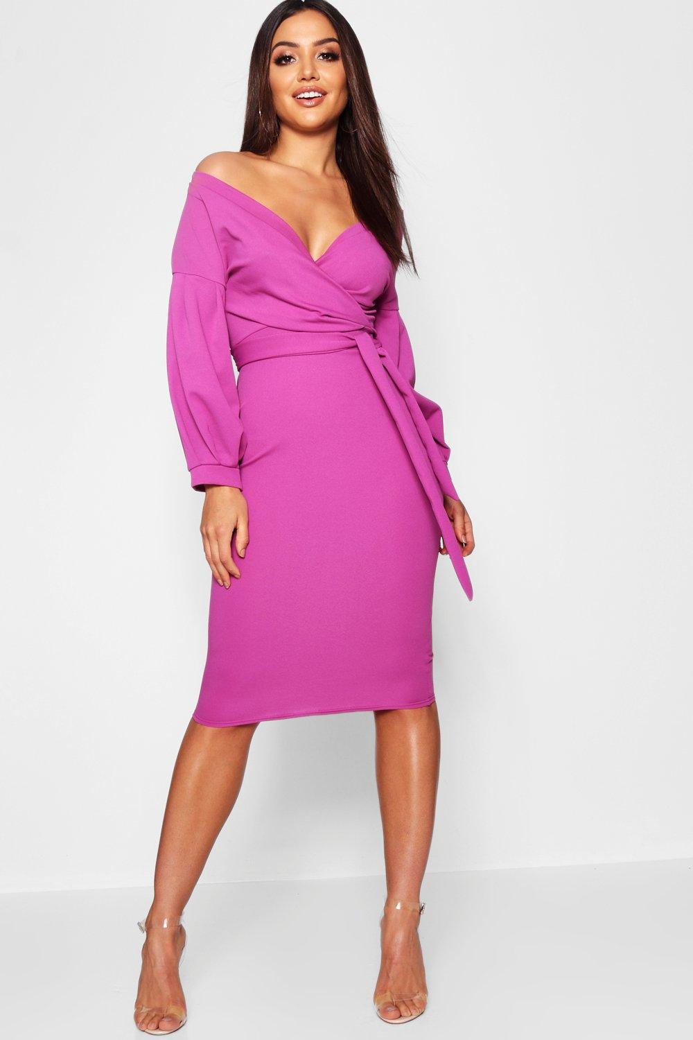 Lyst - Boohoo Off The Shoulder Wrap Midi Dress in Purple