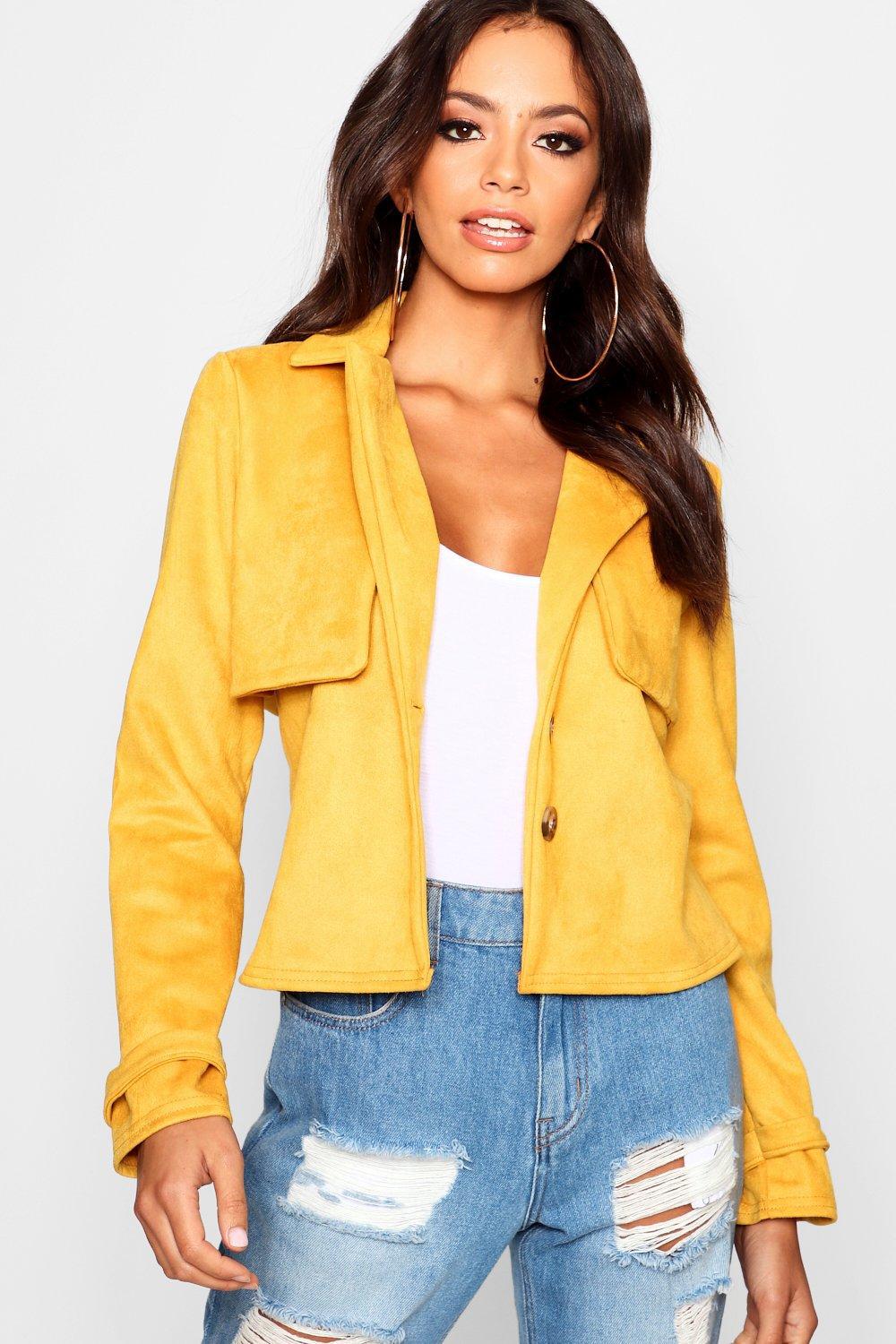 Download Lyst - Boohoo Mock Horn Button Suede Trucker Jacket in Yellow