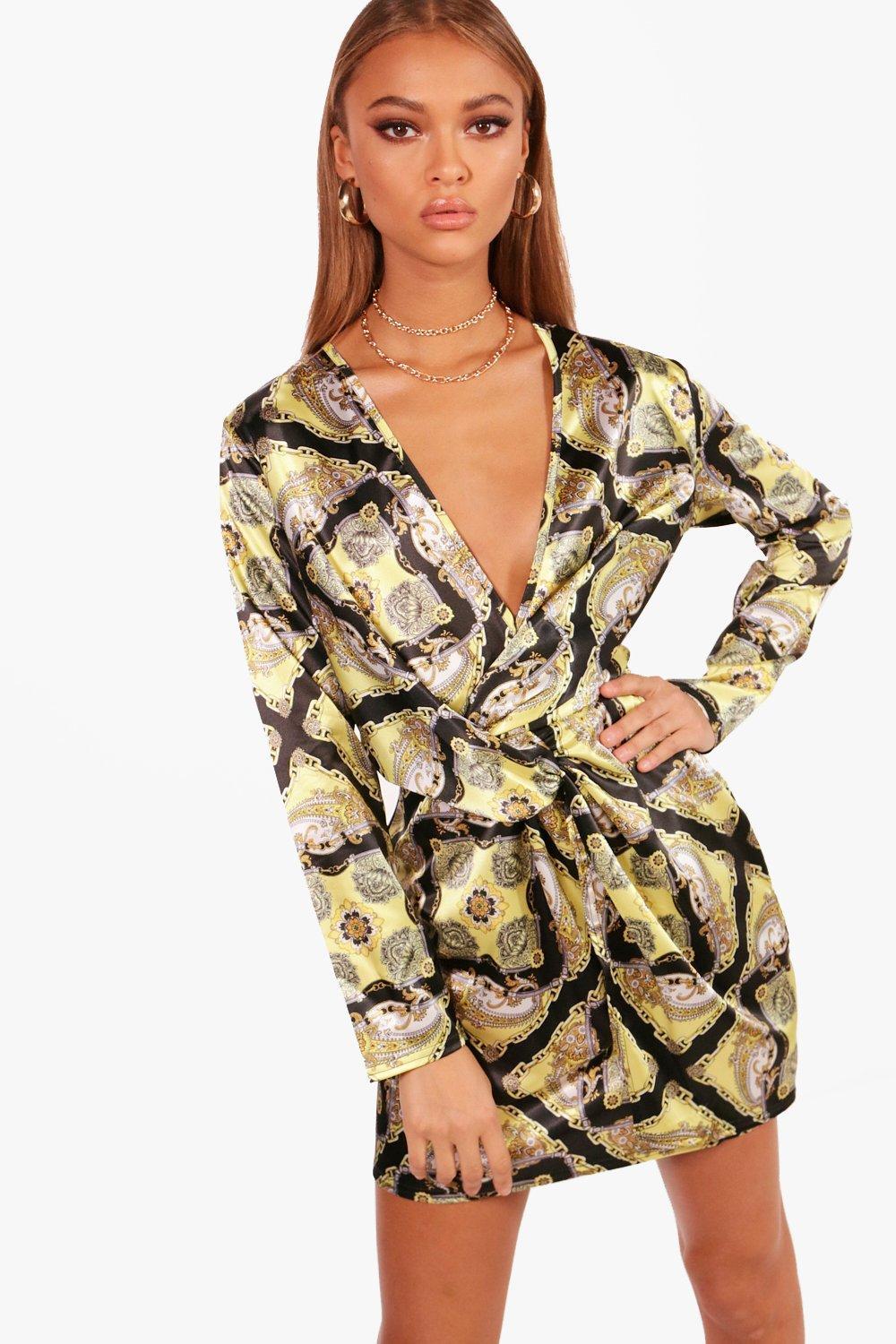 scarf print dress boohoo