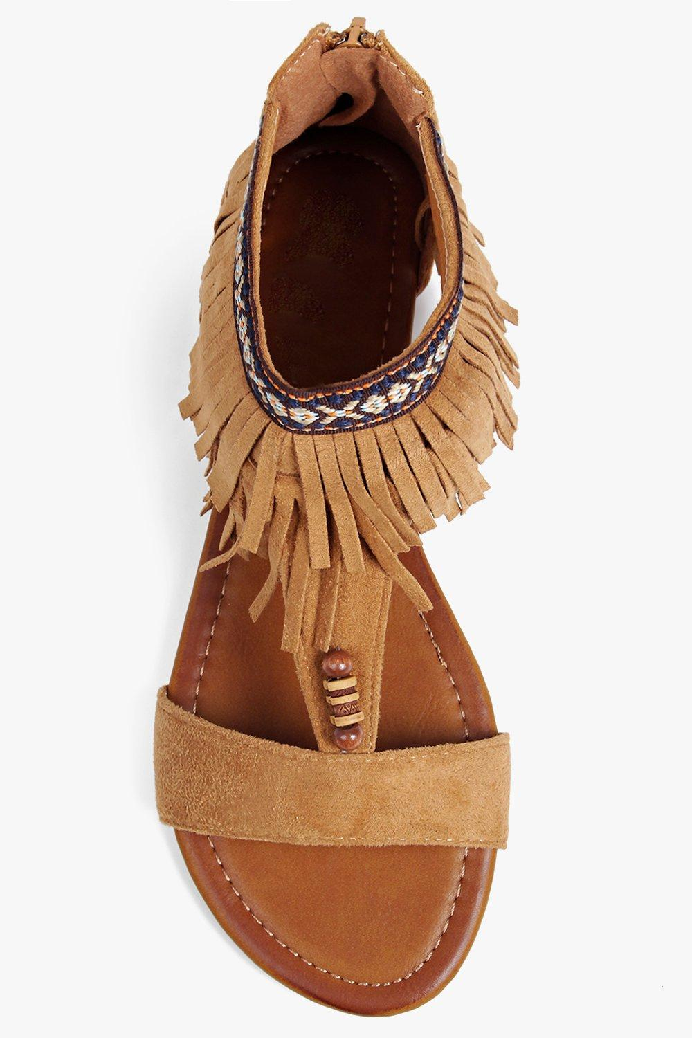 Lyst Boohoo Lois  Fringe Cuff Detail Sandal  in Brown