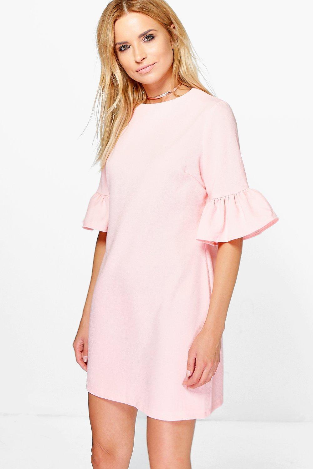 Boohoo Rhia Ruffle Sleeve Shift Dress in Pink | Lyst