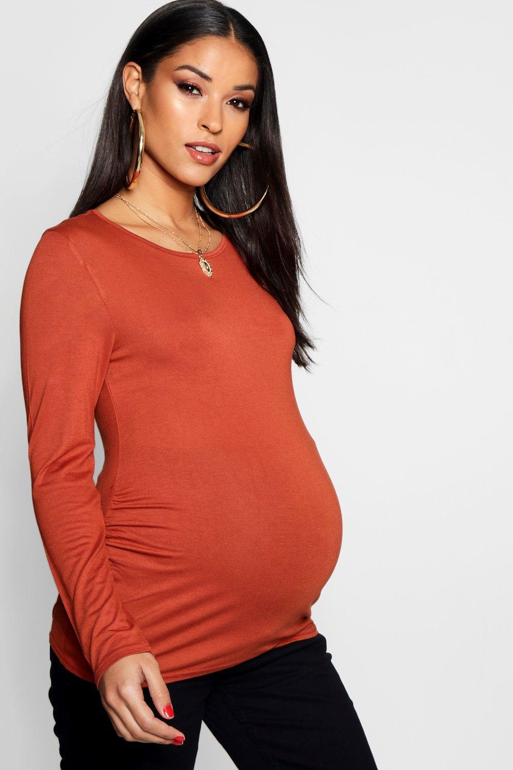 orange maternity shirt