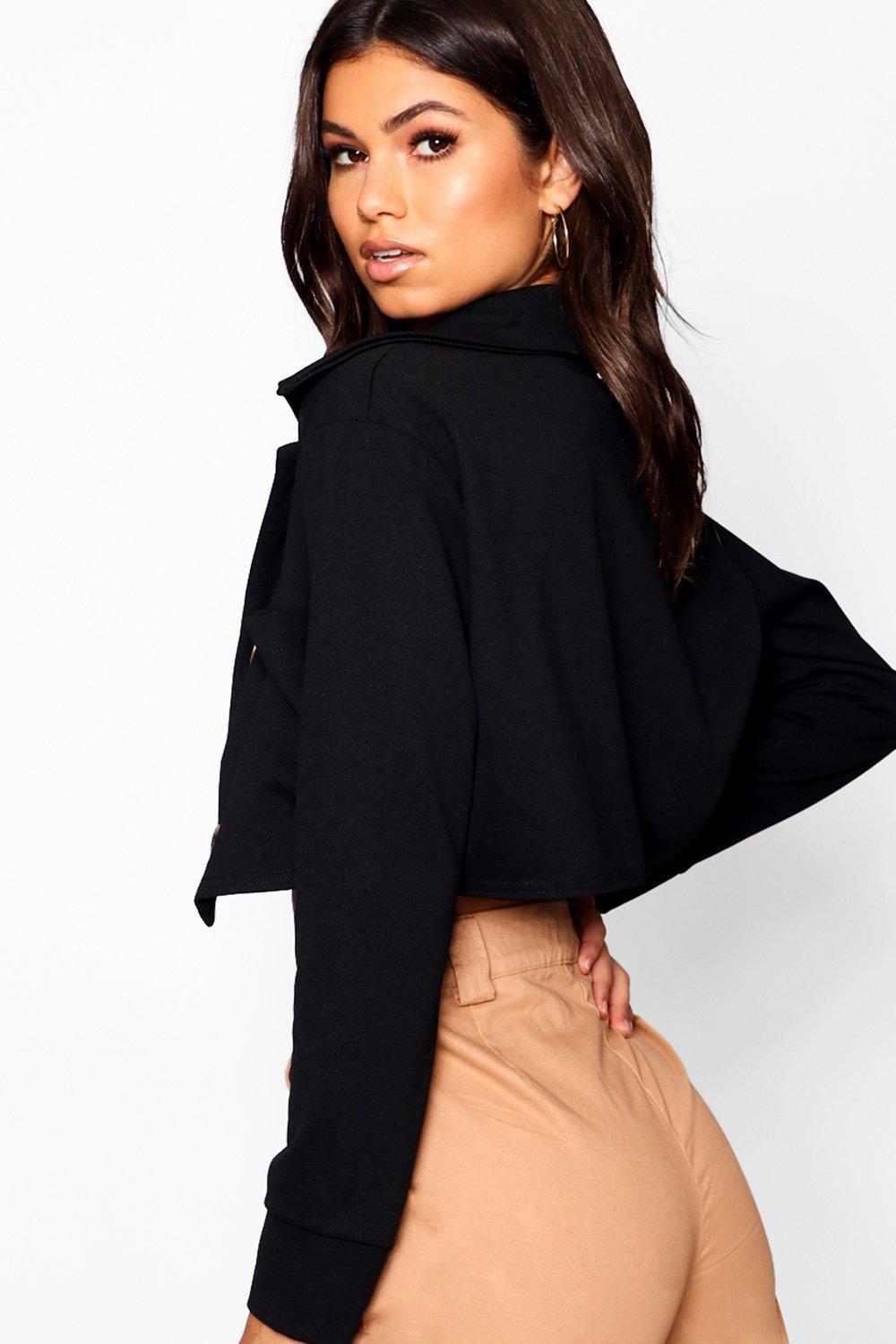 Download Boohoo Mock Horn Button Through Trucker Jacket in Black - Lyst