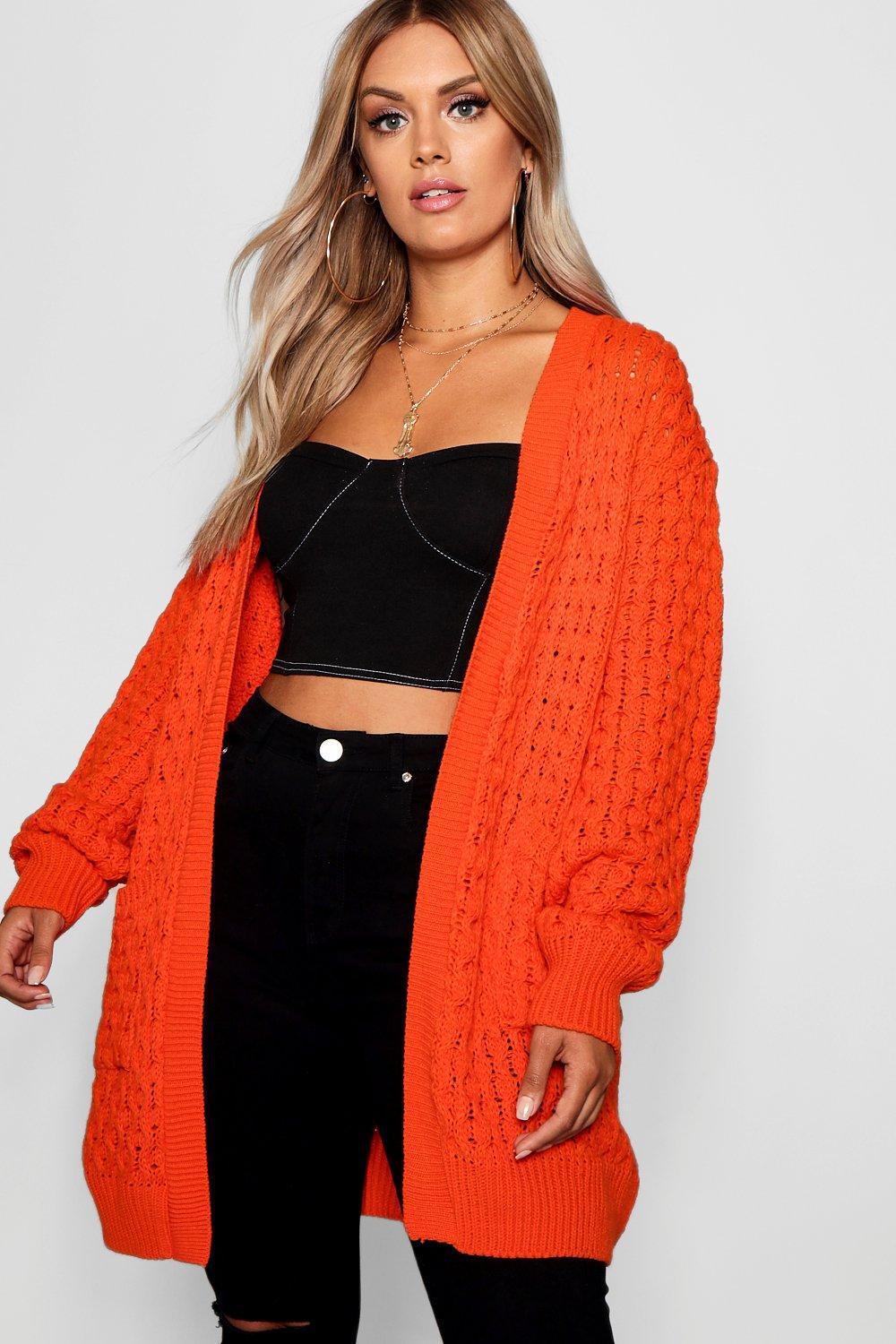 Lyst Boohoo Plus Crochet Knitted Oversized Cardigan in Orange