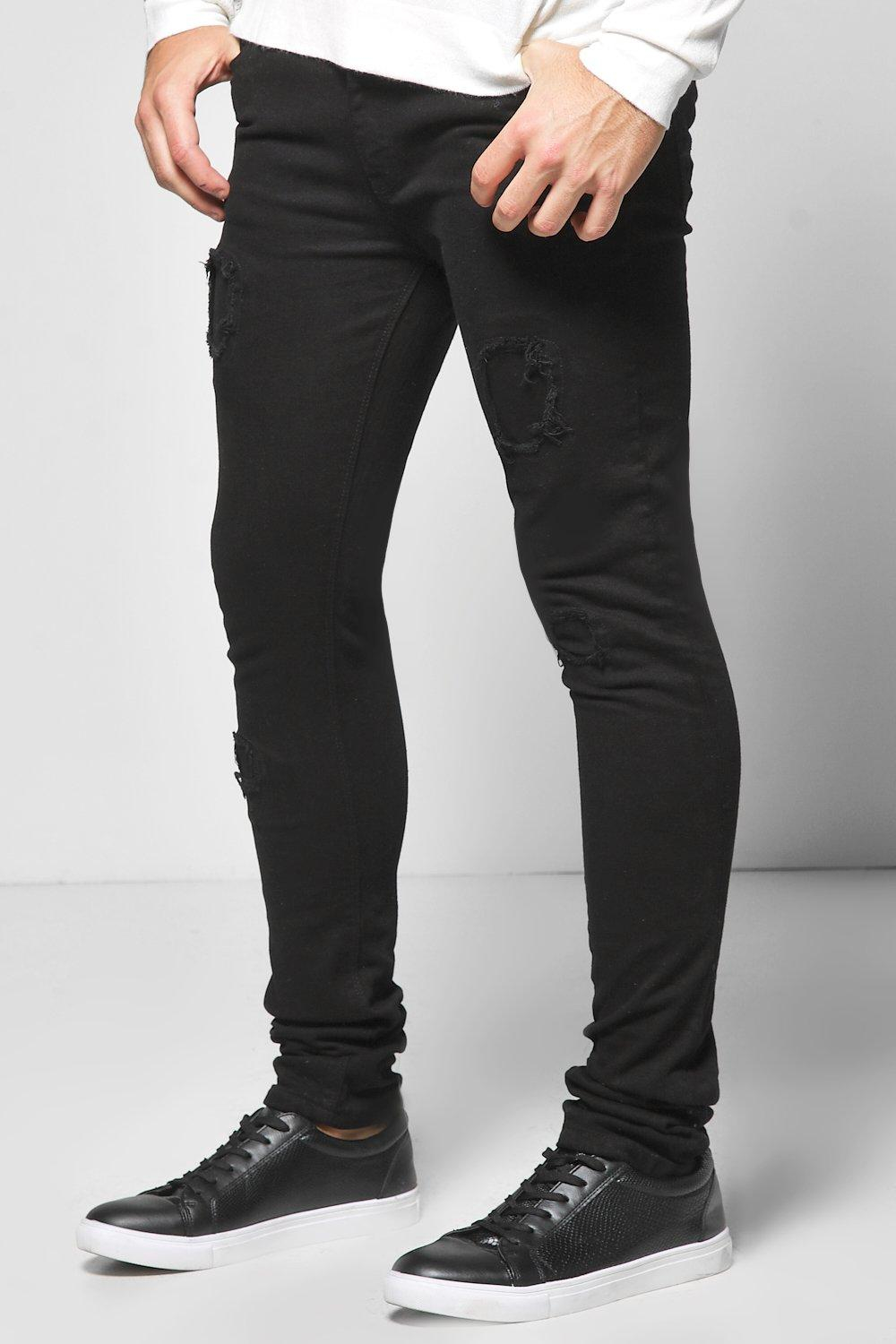 Lyst - Boohoo Super Skinny Rip & Repair Jeans in Black for Men