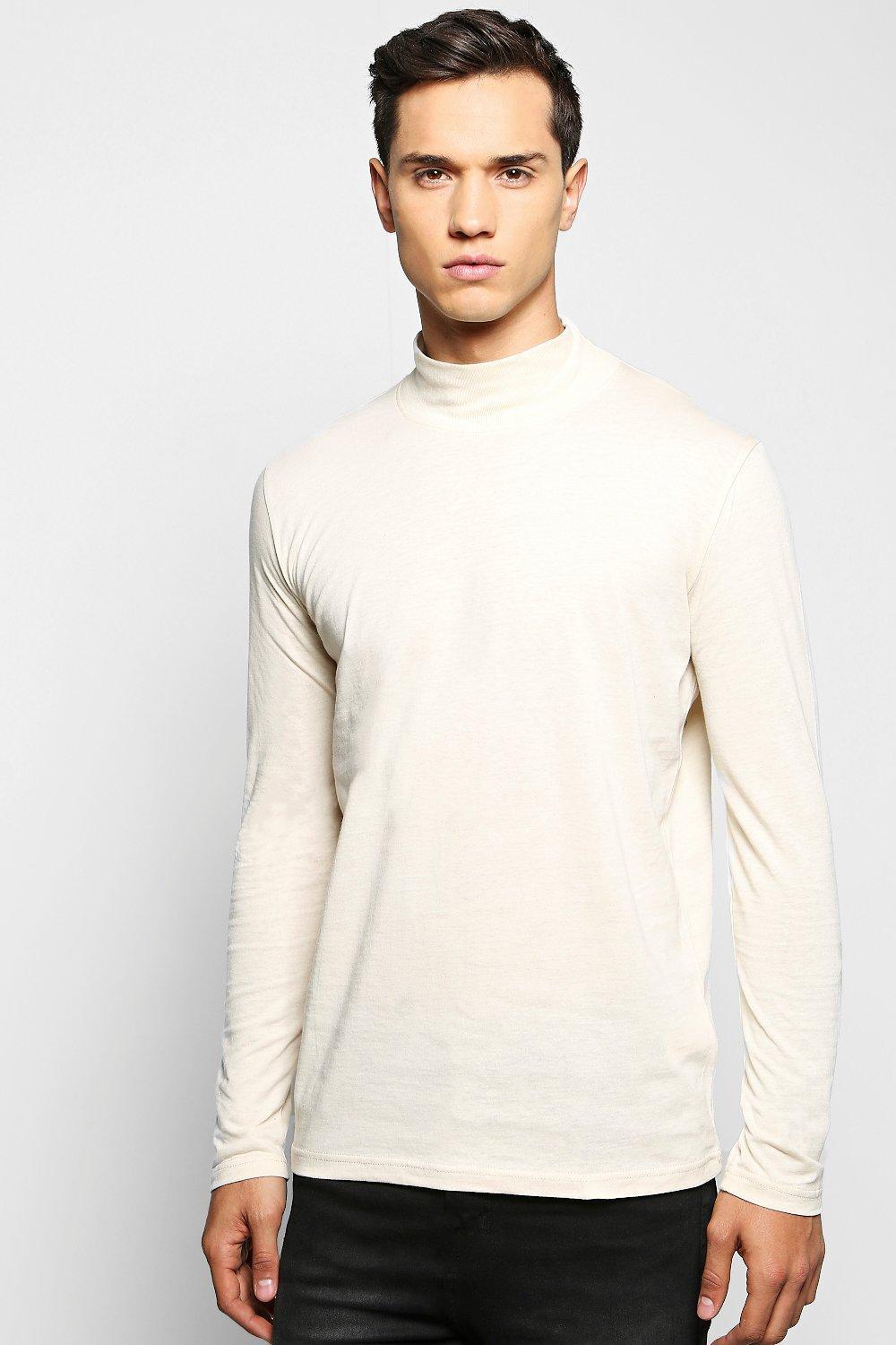 Lyst - Boohoo Long Sleeve High Neck T Shirt in Natural for Men