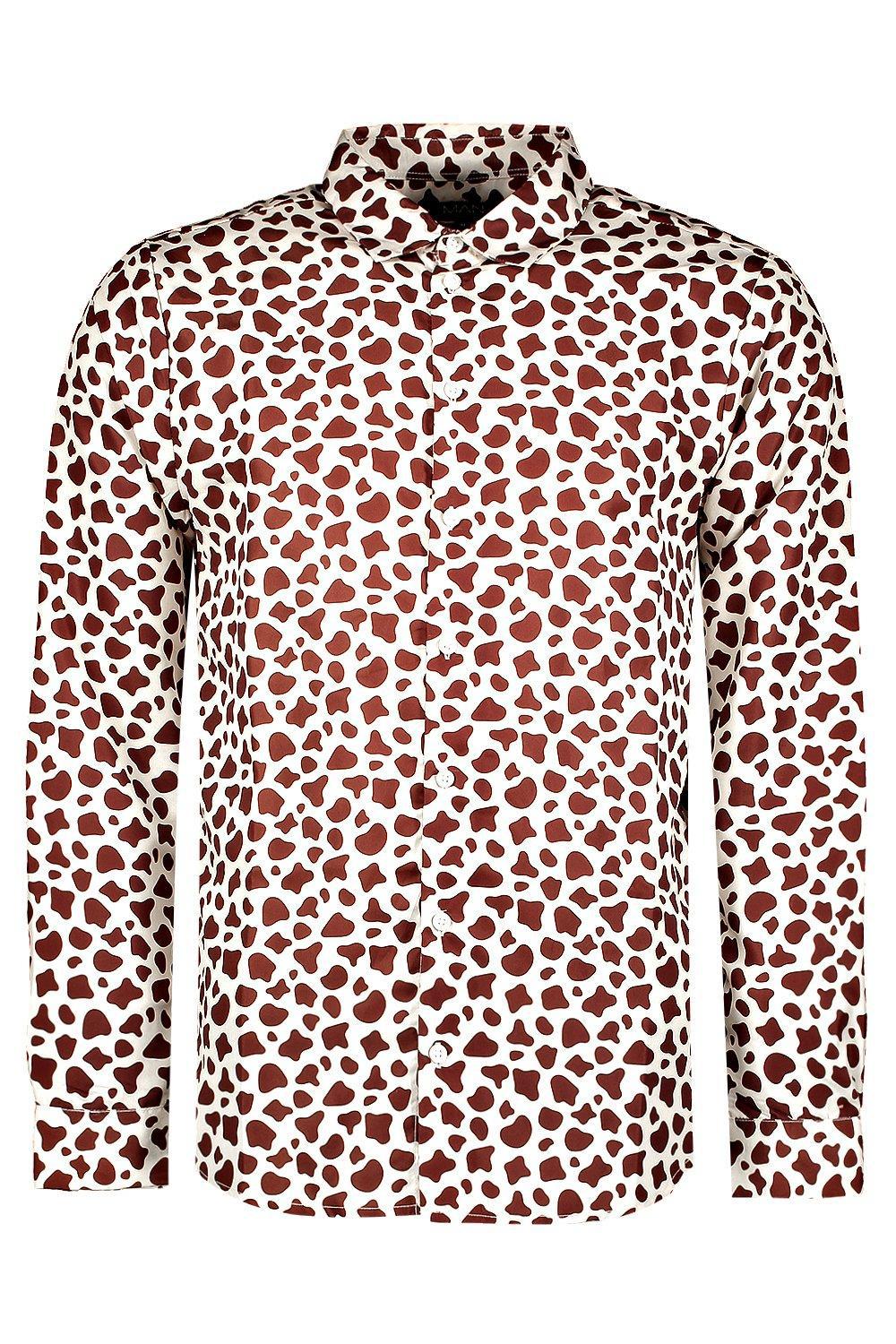 Lyst - Boohoo Cow Print Long Sleeve Shirt in Brown for Men