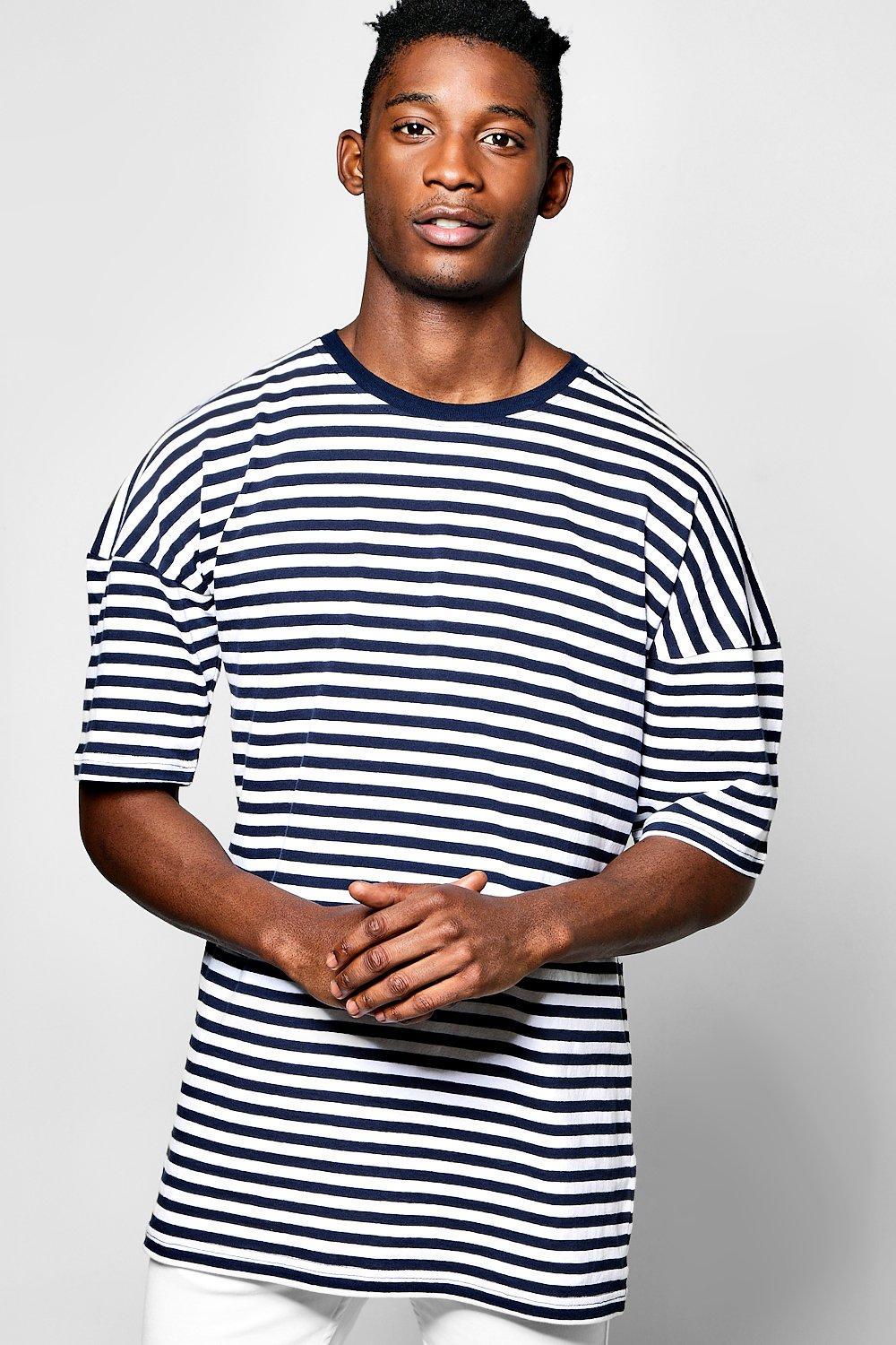 Lyst Boohoo Oversized Drop Shoulder Stripe Tshirt in White for Men
