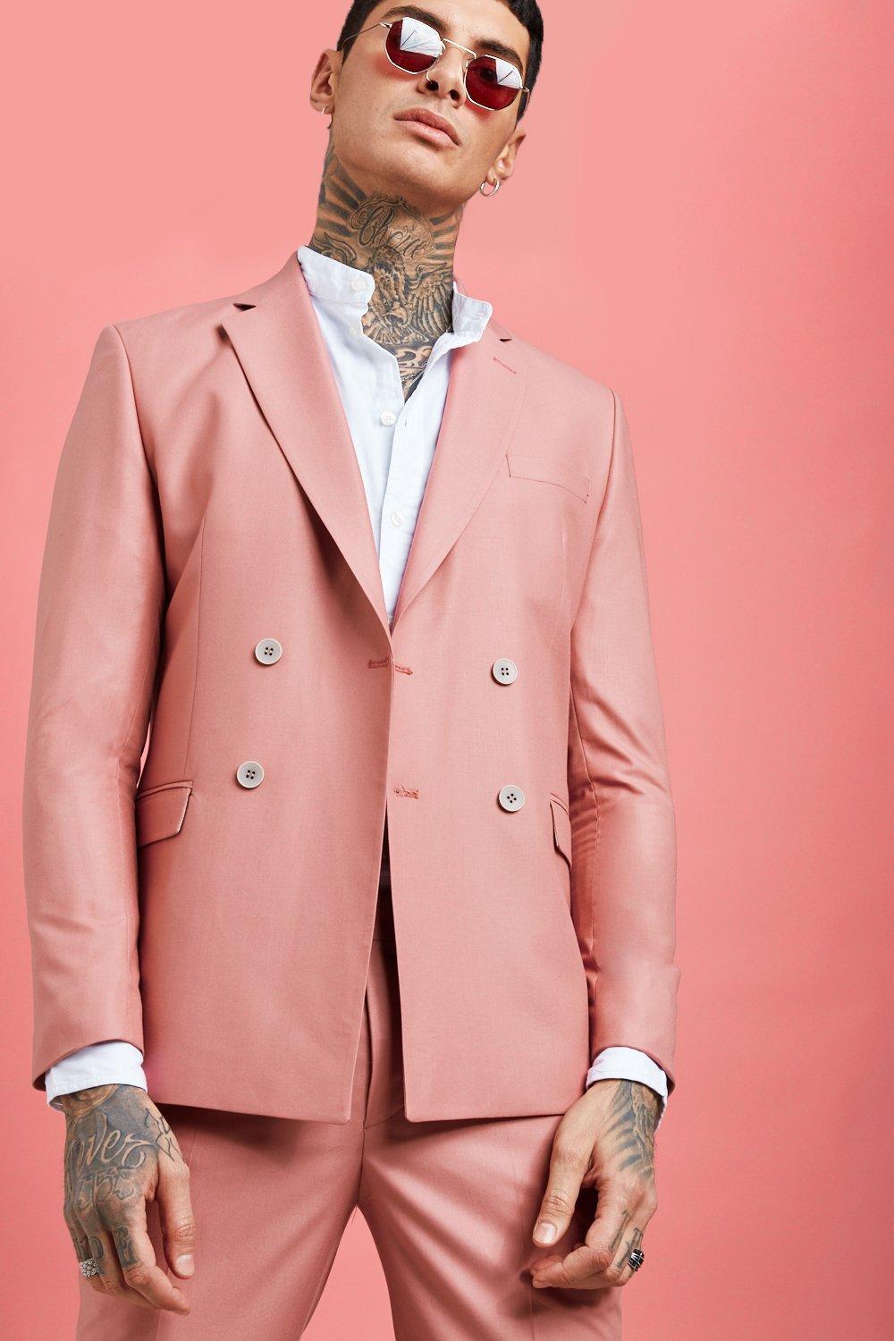 Lyst - BoohooMAN Plain Double Breasted Skinny Fit Suit Jacket in Pink ...