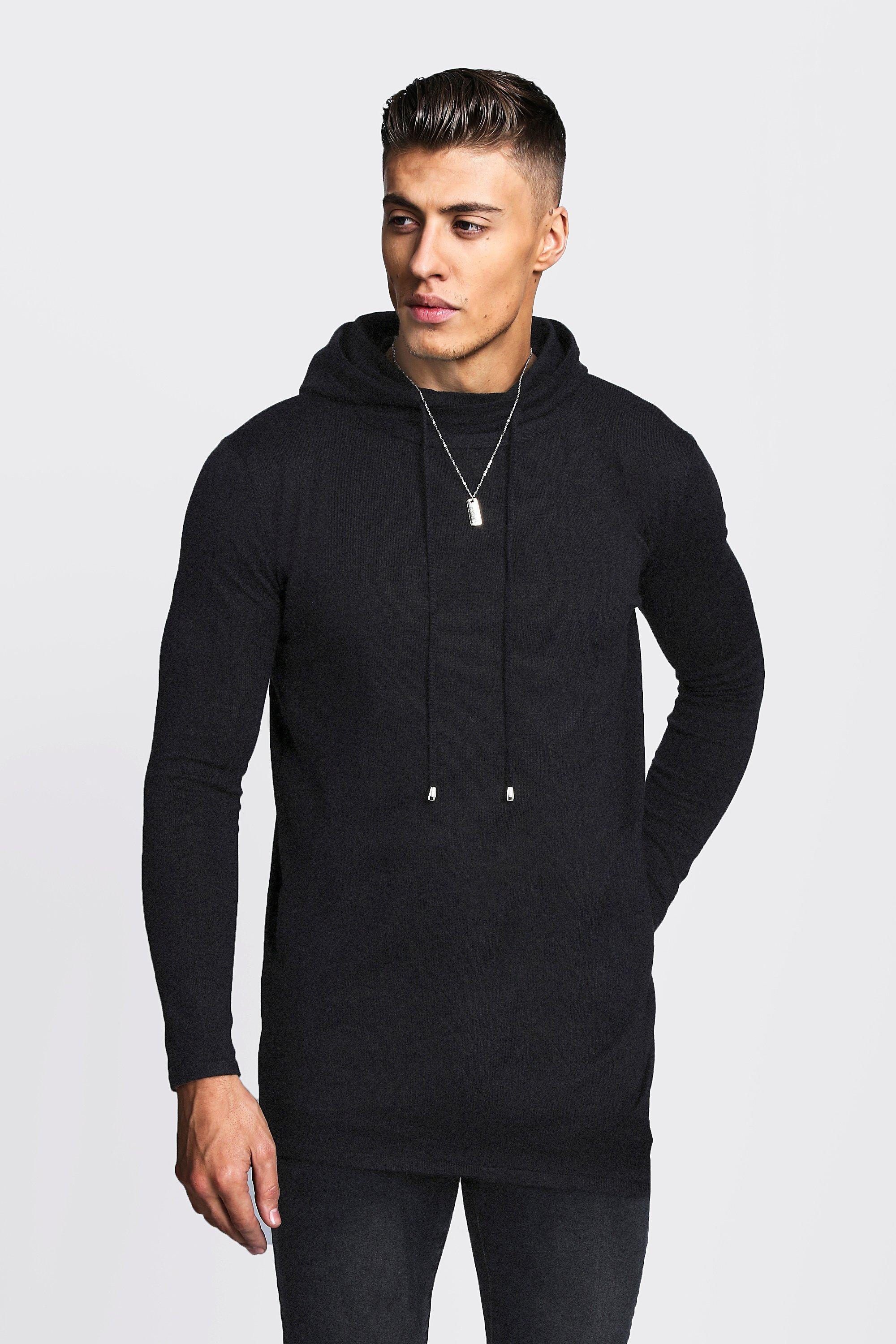 Lyst - BoohooMAN Knitted Longline Hoodie in Black for Men
