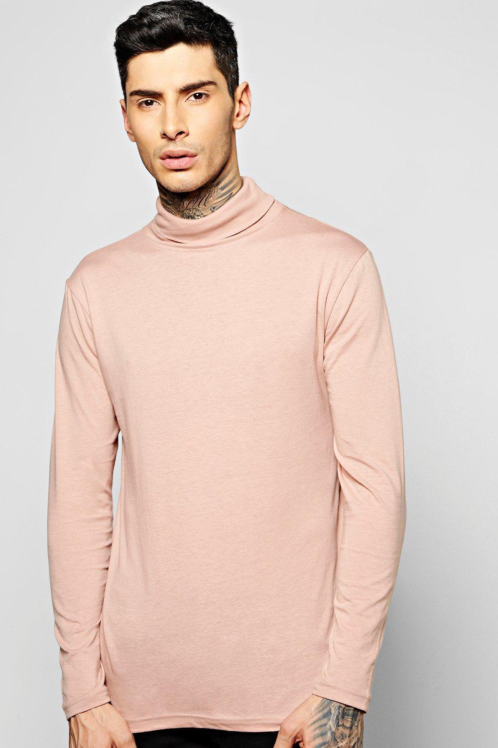 Lyst - Boohoo Long Sleeve Jersey Roll Neck Top in Pink for Men