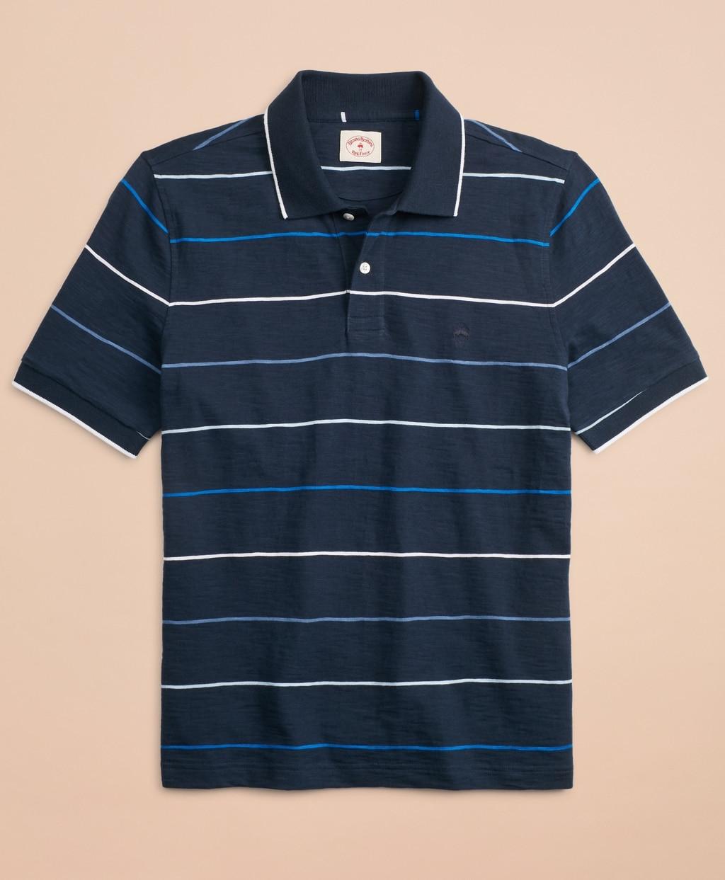 Brooks Brothers Striped Slub Cotton Jersey Polo Shirt in Navy (Blue ...