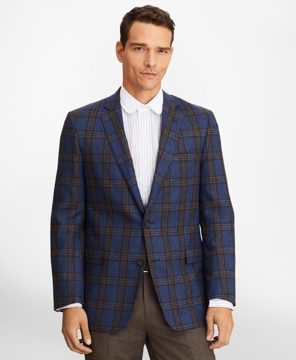 Brooks Brothers Wool Slim Fit Brown Plaid Sport Coat in Navy (Blue) for ...