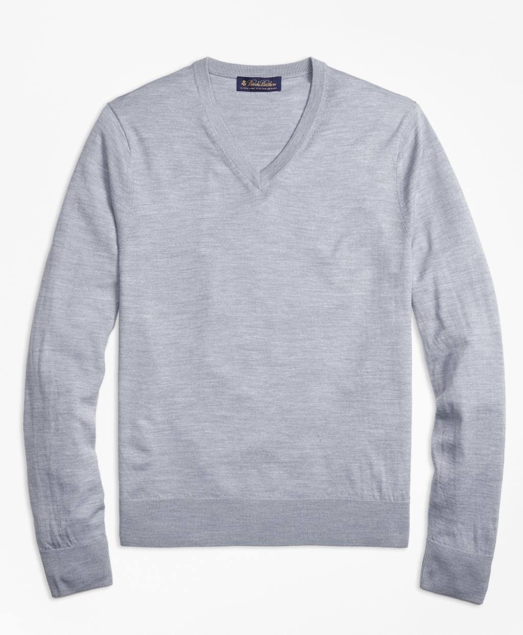 Lyst - Brooks Brothers Lightweight Merino Wool V-neck Sweater in Gray ...