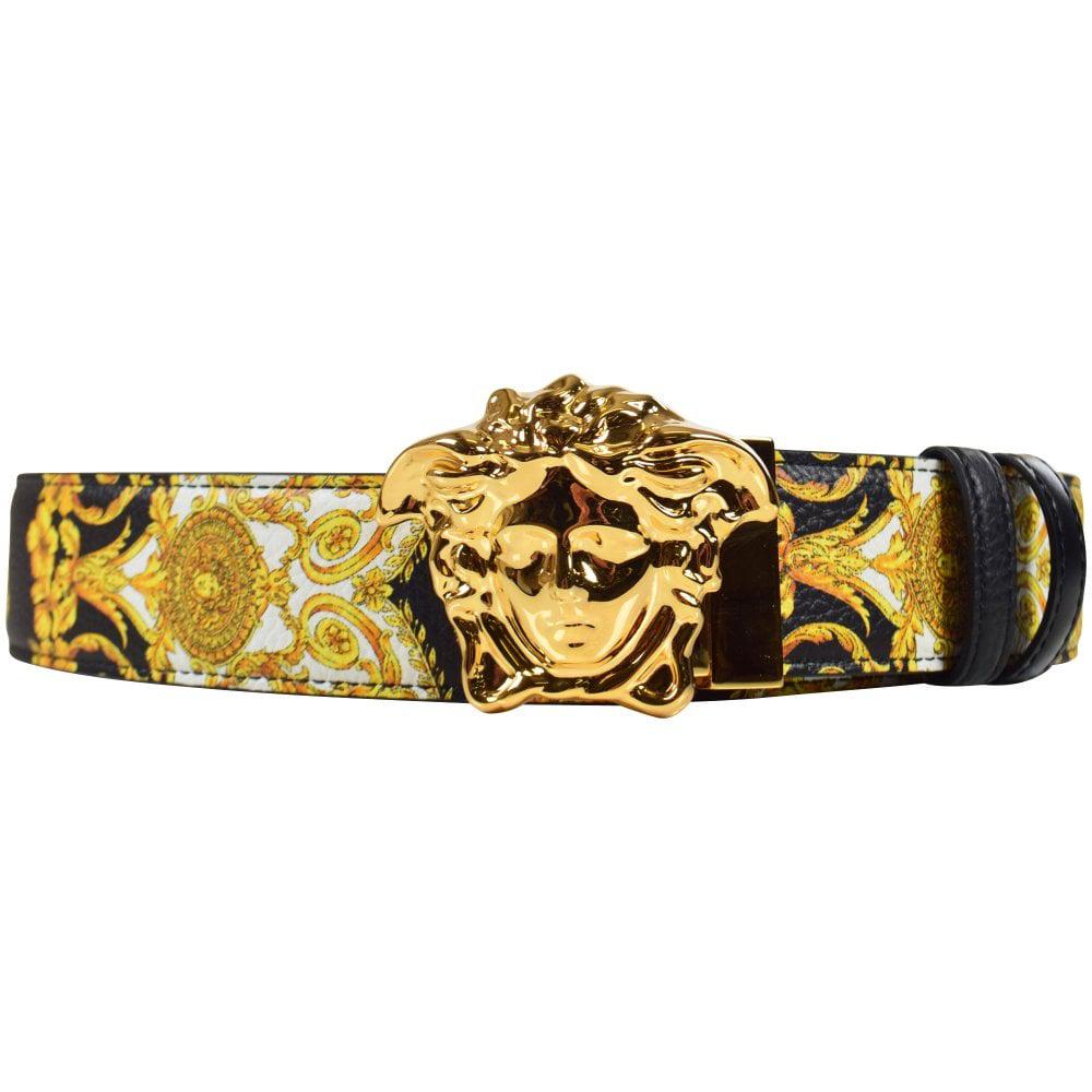 Versace Leather Gold Hibiscus Print Palazzo Belt in Black/Gold (Metallic) for Men Lyst