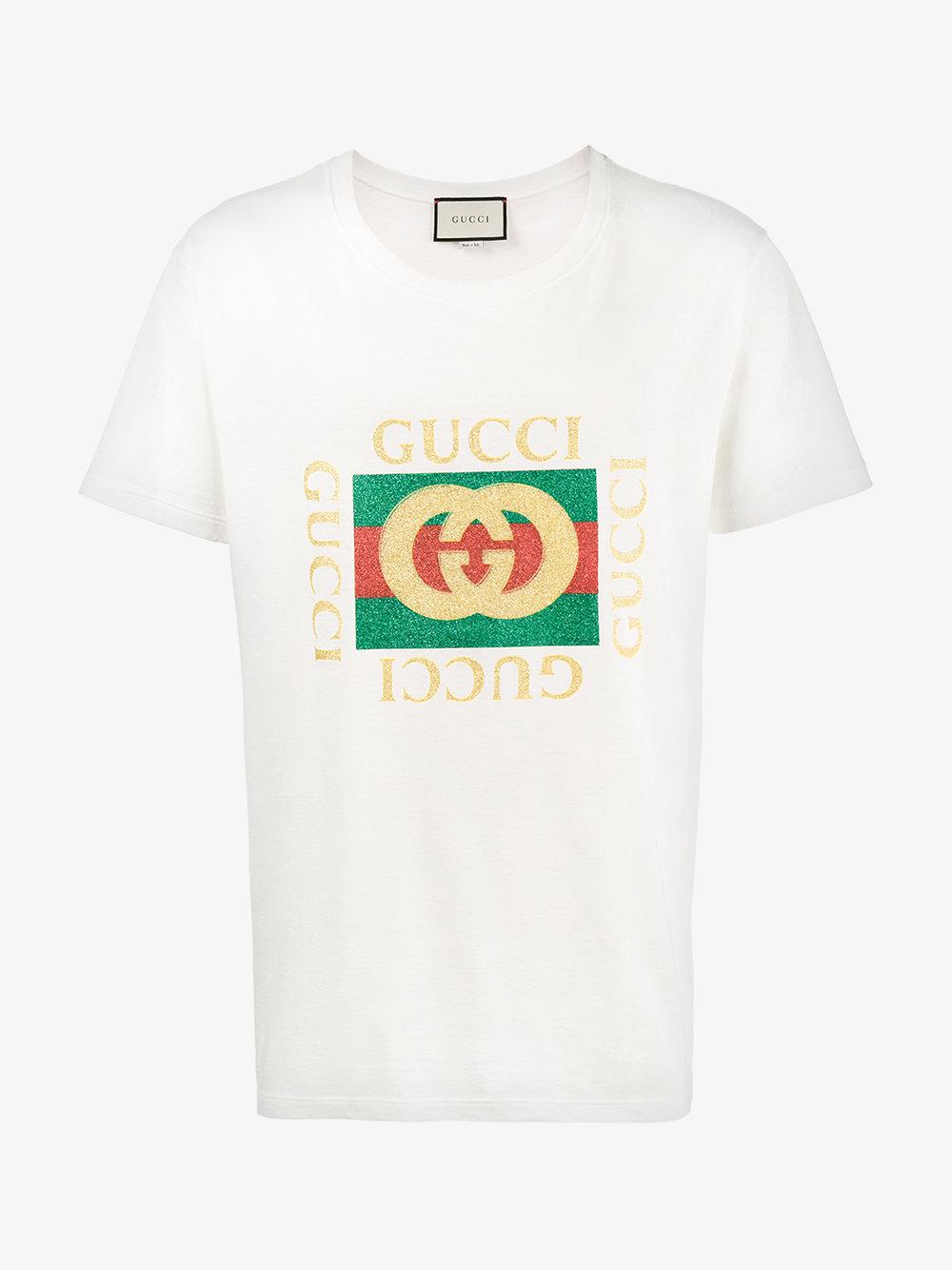 Gucci Logo Print T-shirt in White for Men - Lyst