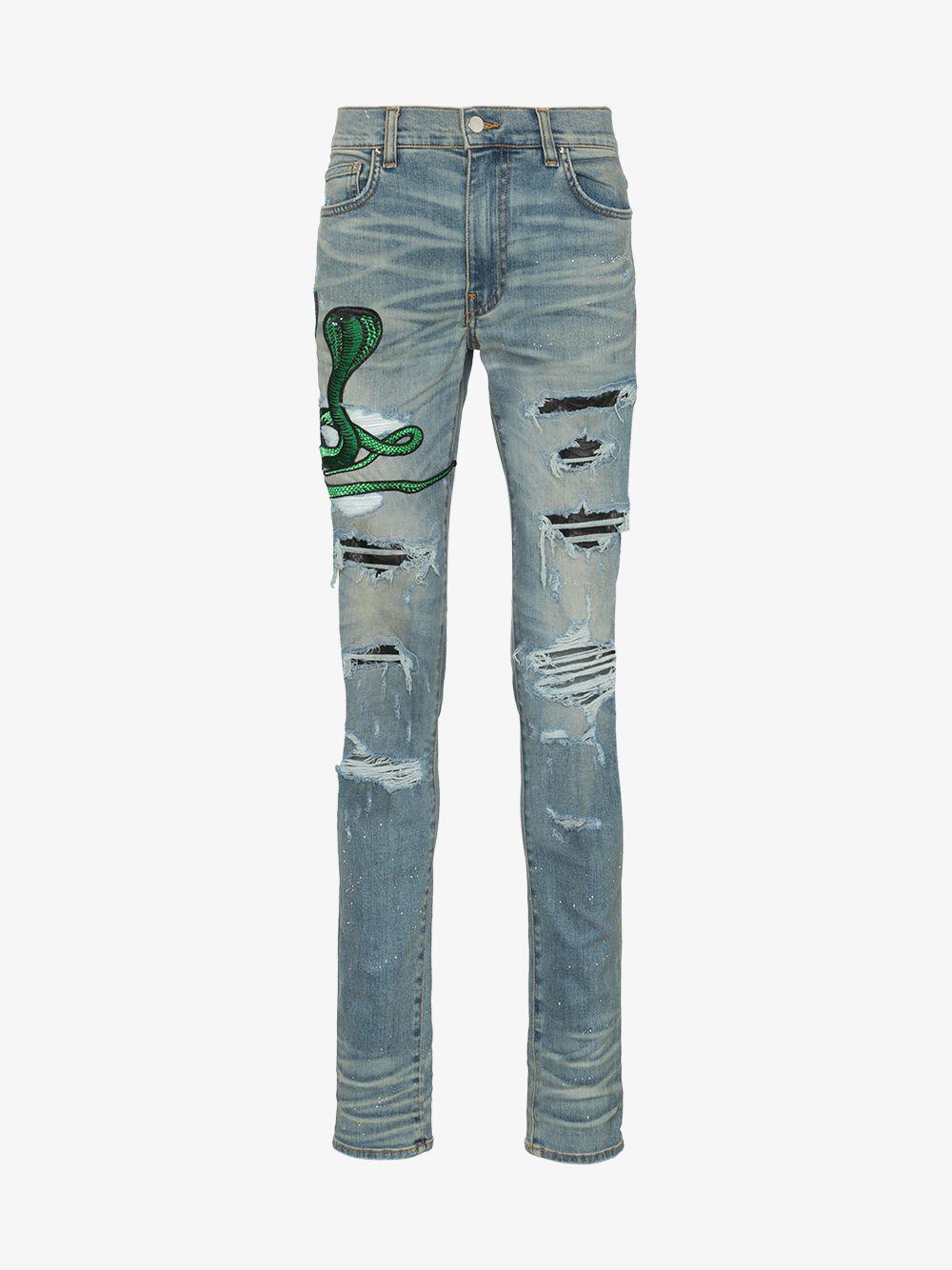 Amiri Denim Snake Patch Embroidered Skinny Jeans in Blue for Men - Lyst