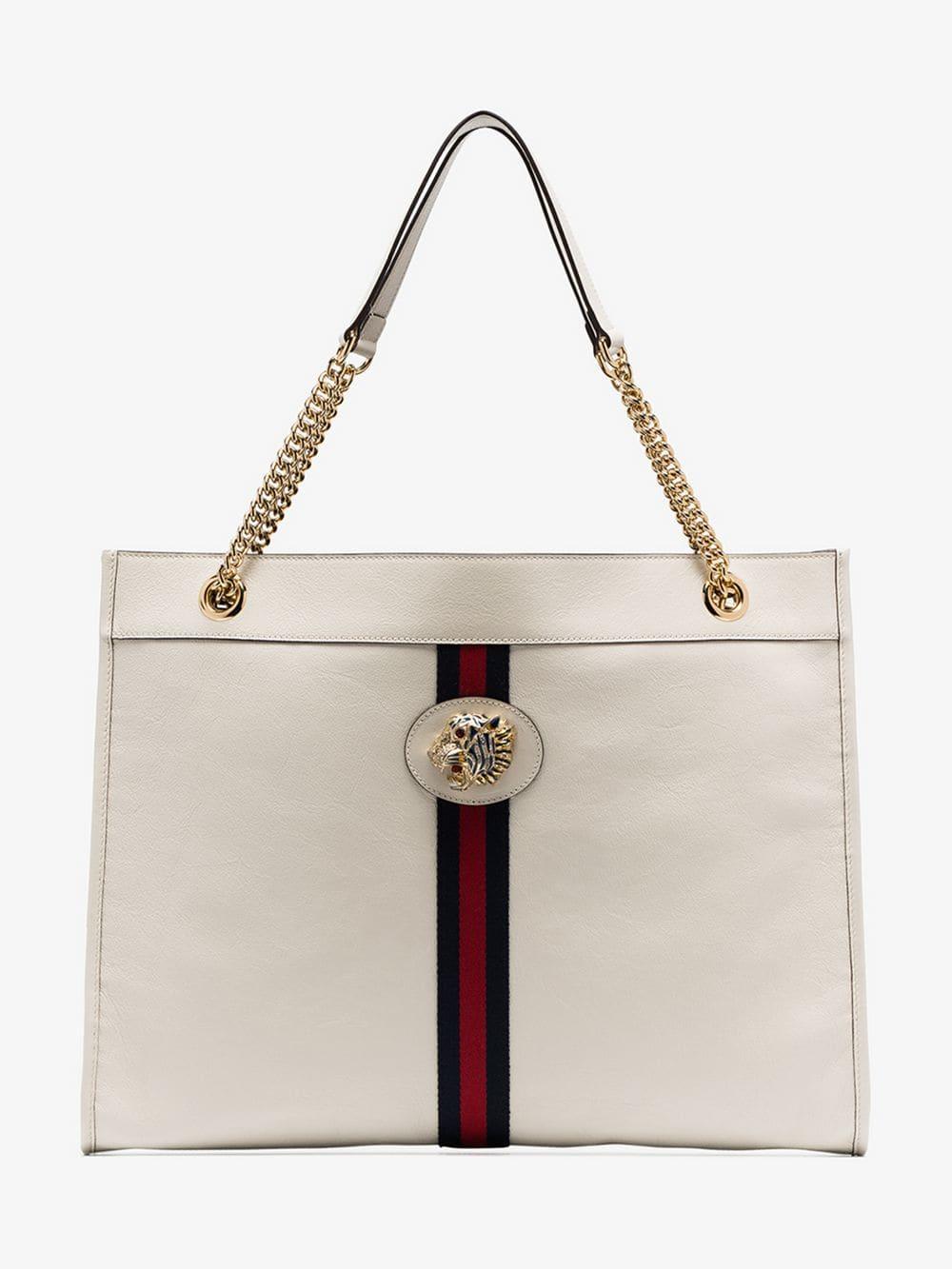 Gucci White Rajah Tiger-embellished Leather Tote Bag in Natural - Lyst