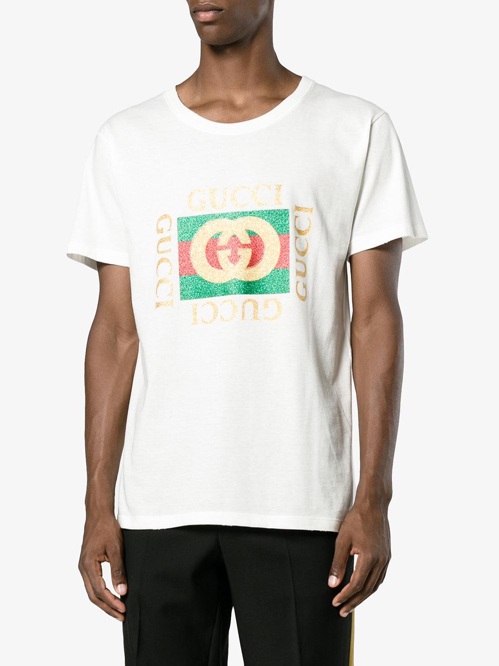Gucci Logo Print T-shirt in White for Men - Lyst