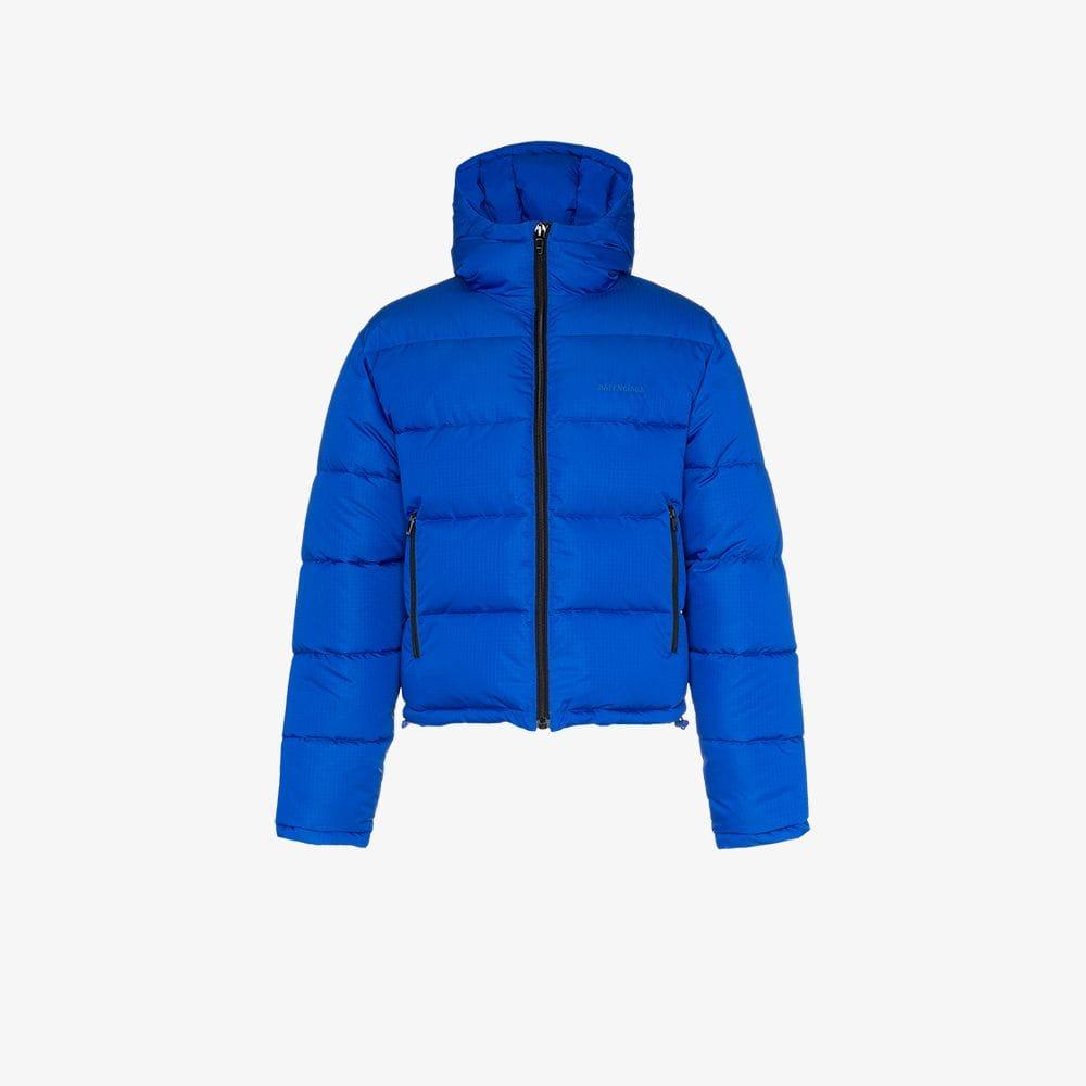 Lyst - Balenciaga Cropped Hooded Puffer Jacket in Blue for Men