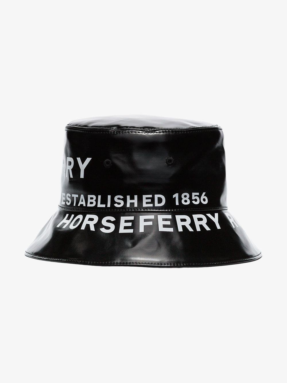 Burberry Black Logo Leather Bucket Hat in Black for Men - Lyst