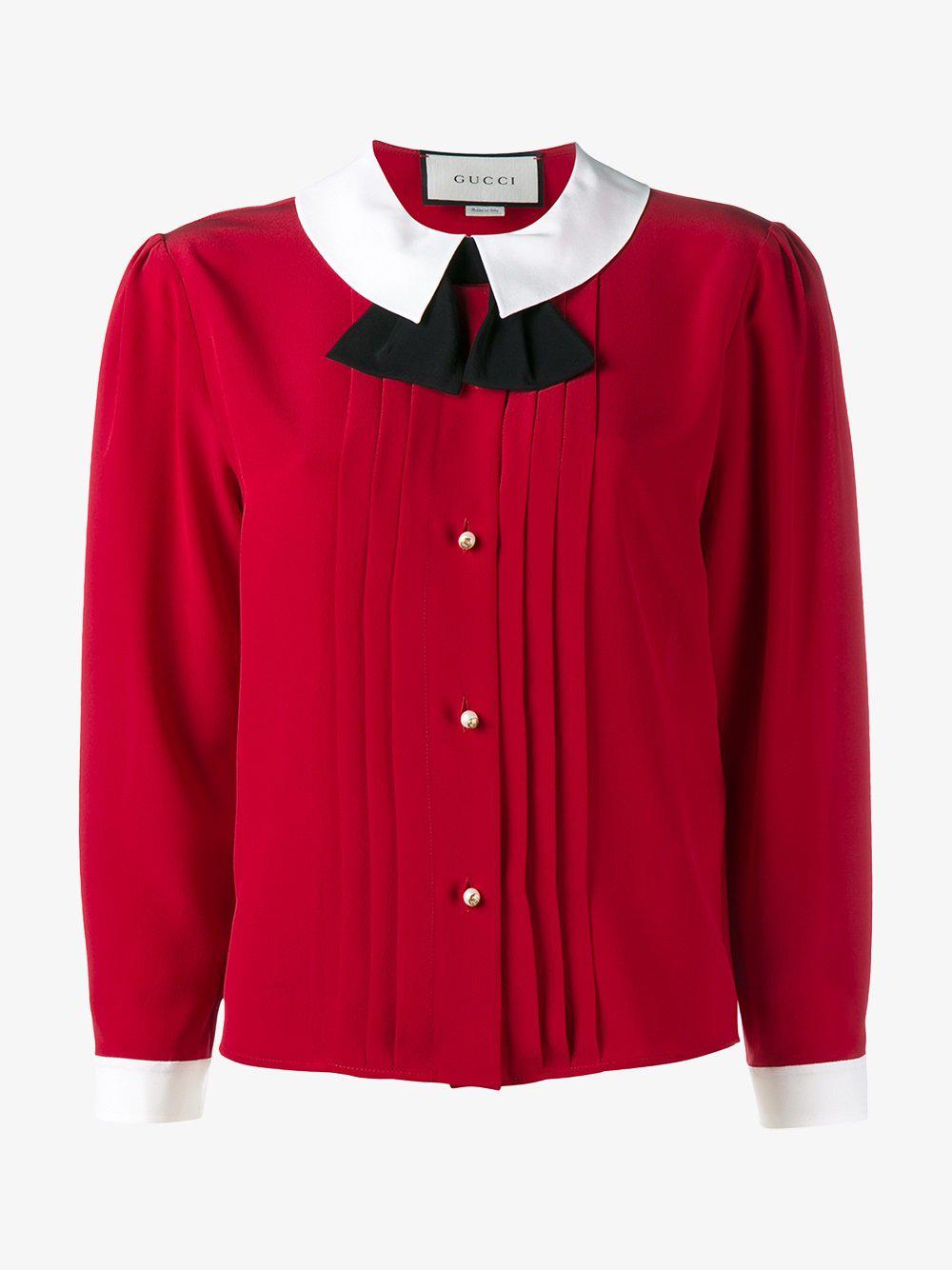 Lyst - Gucci Peter Pan Collar Blouse in Red