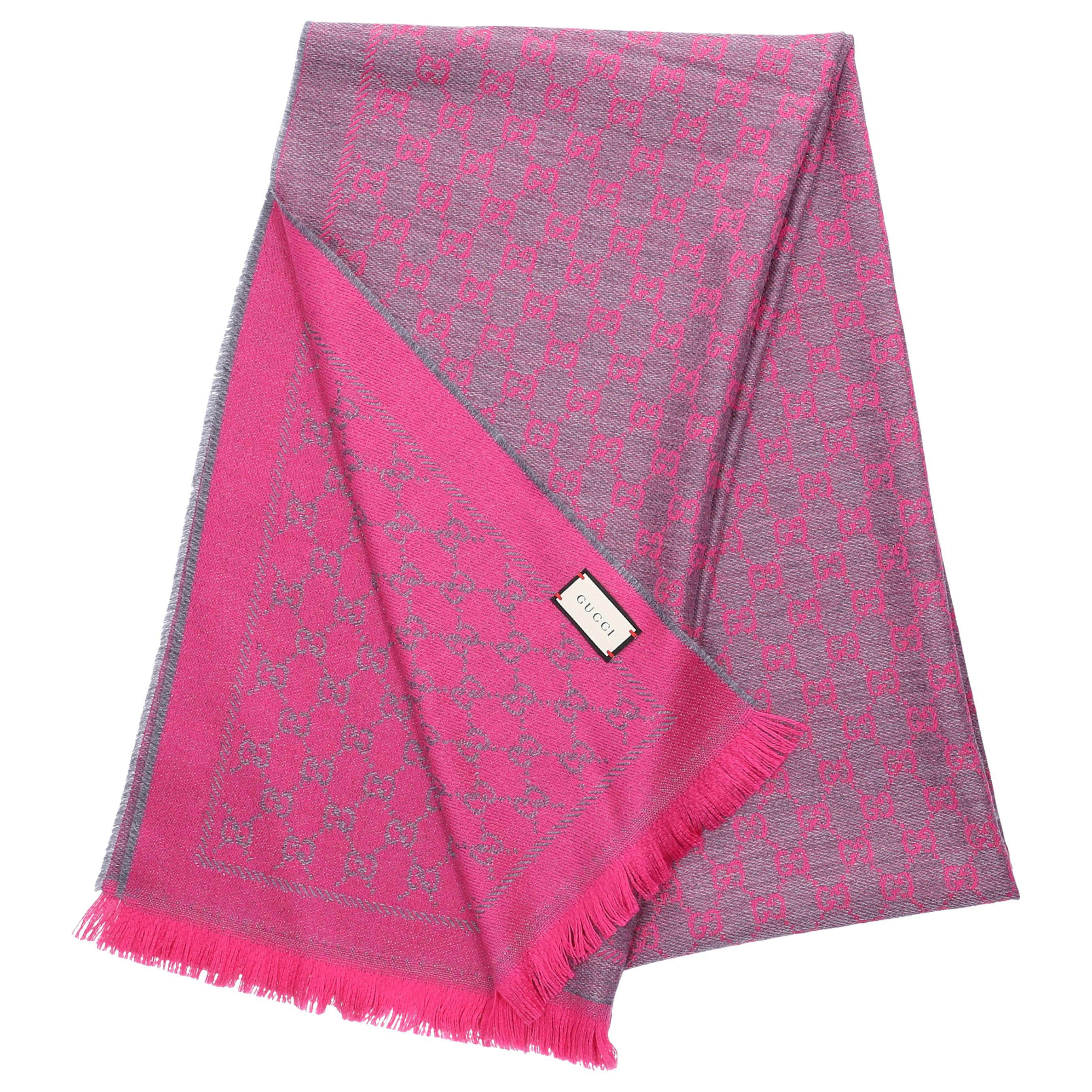 Gucci Women Scarf 3g200 Cotton Logo Pink Grey in Pink Lyst