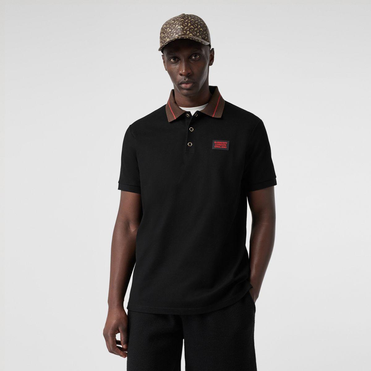 Burberry Logo Detail Cotton Piqué Polo Shirt in Black for Men - Lyst