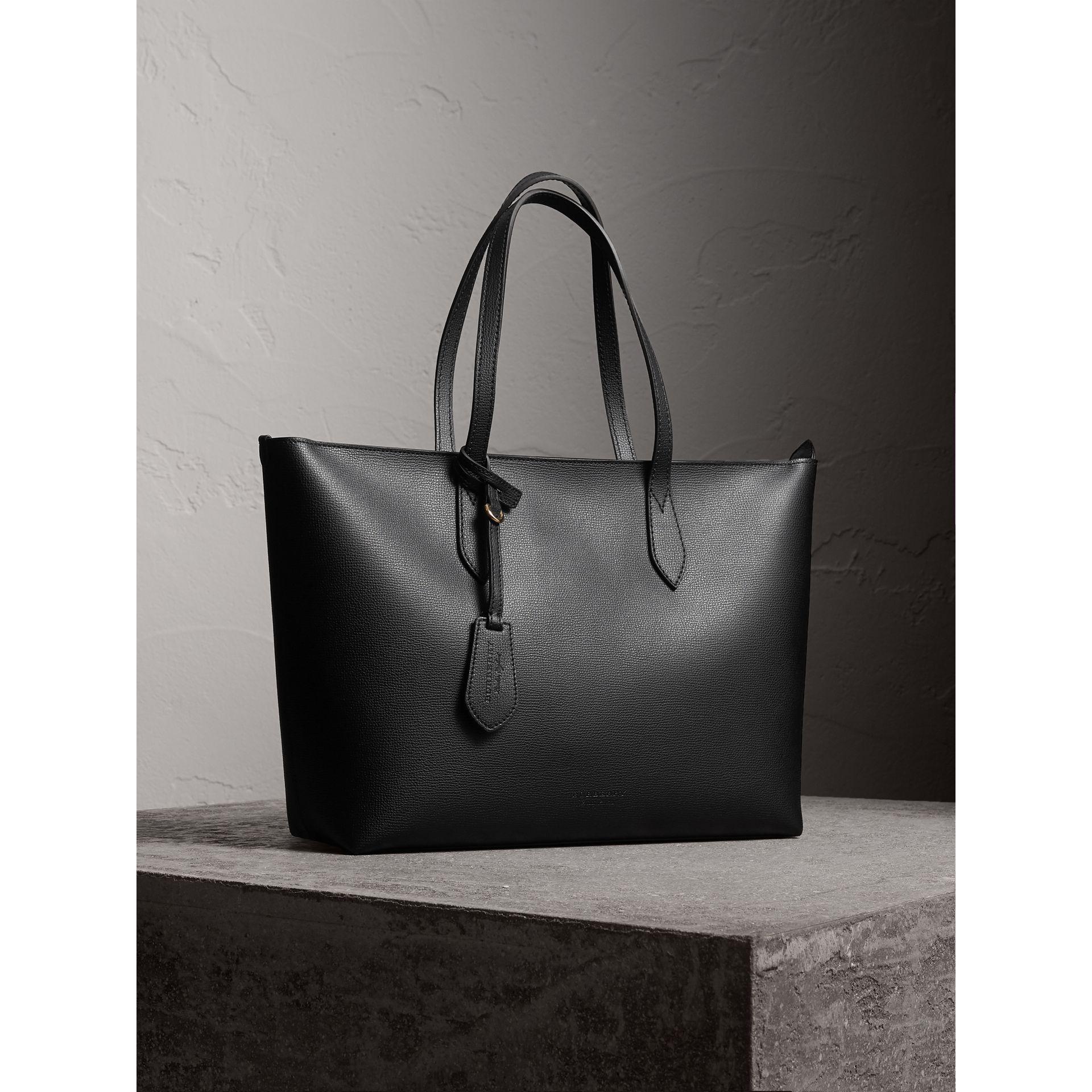 Burberry Medium Coated Leather Tote In Black - Women | in Black - Lyst