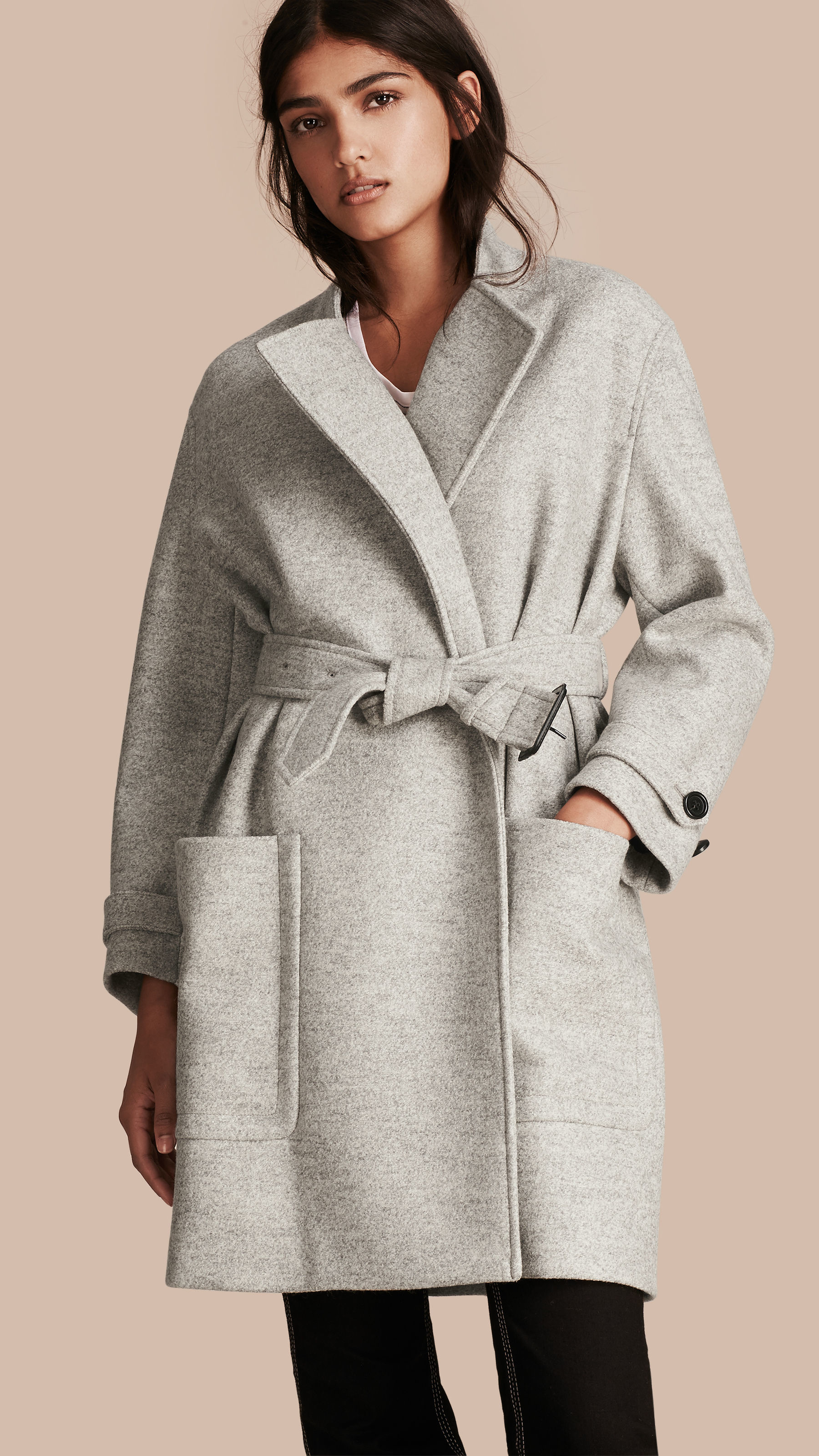 Lyst - Burberry Wool Belted Wrap Coat in Gray