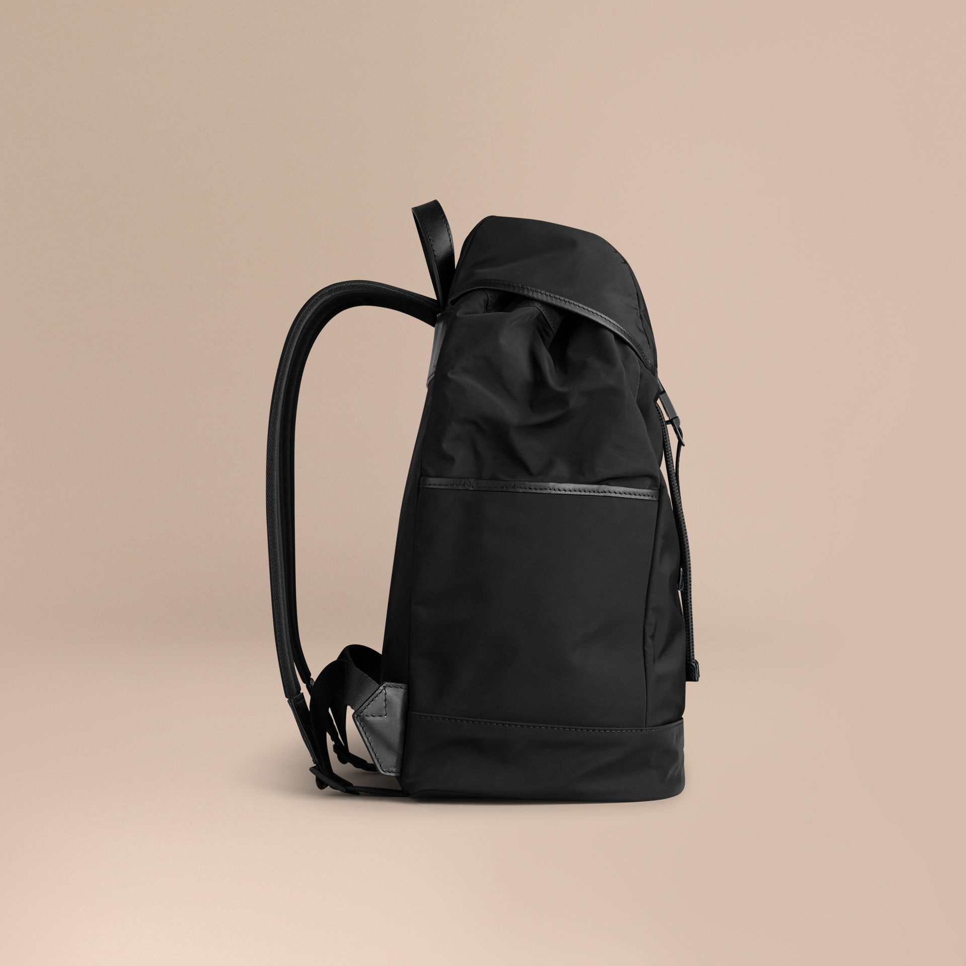 Burberry Leather Trim Lightweight Backpack Black in Black for Men - Lyst