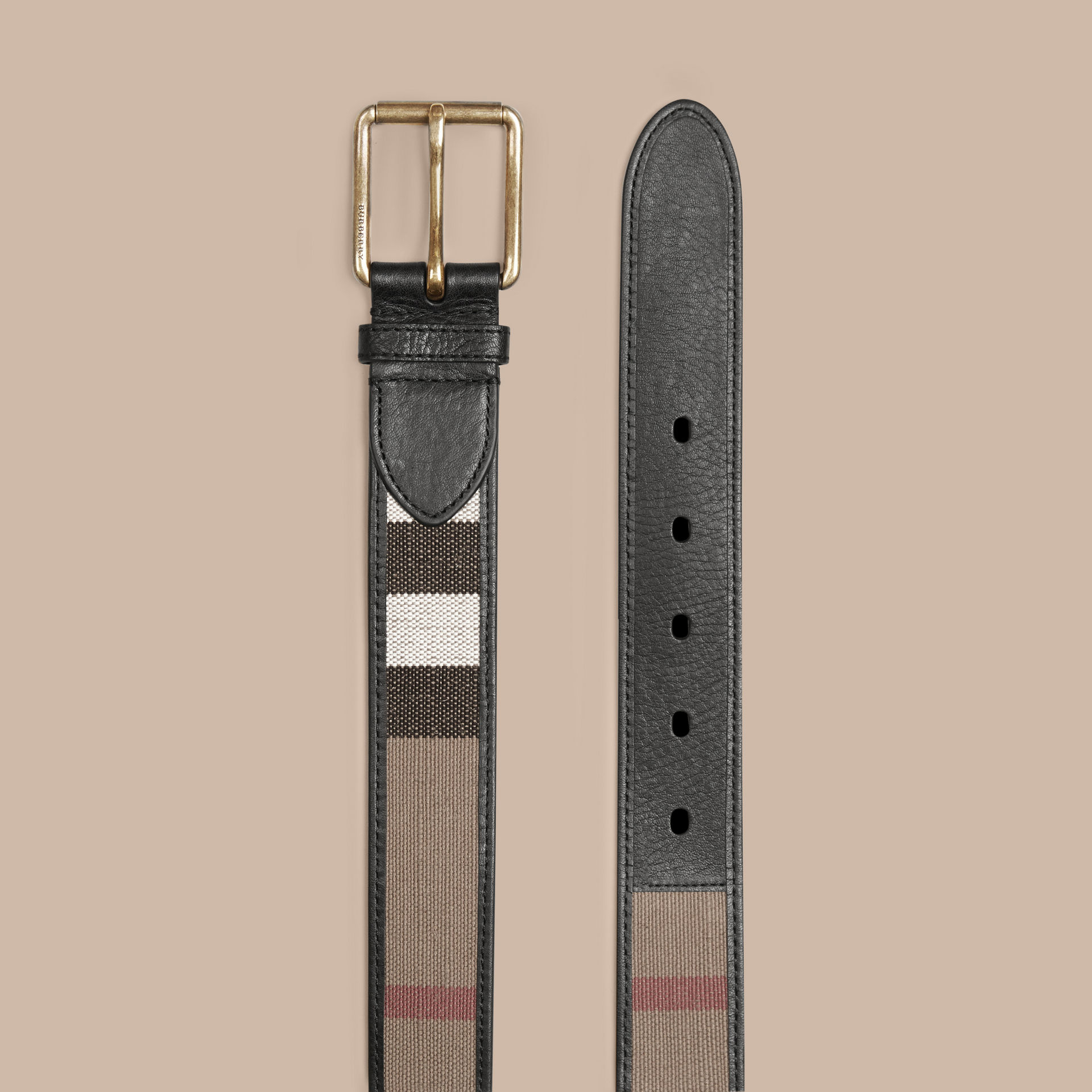 grainy leather house check belt