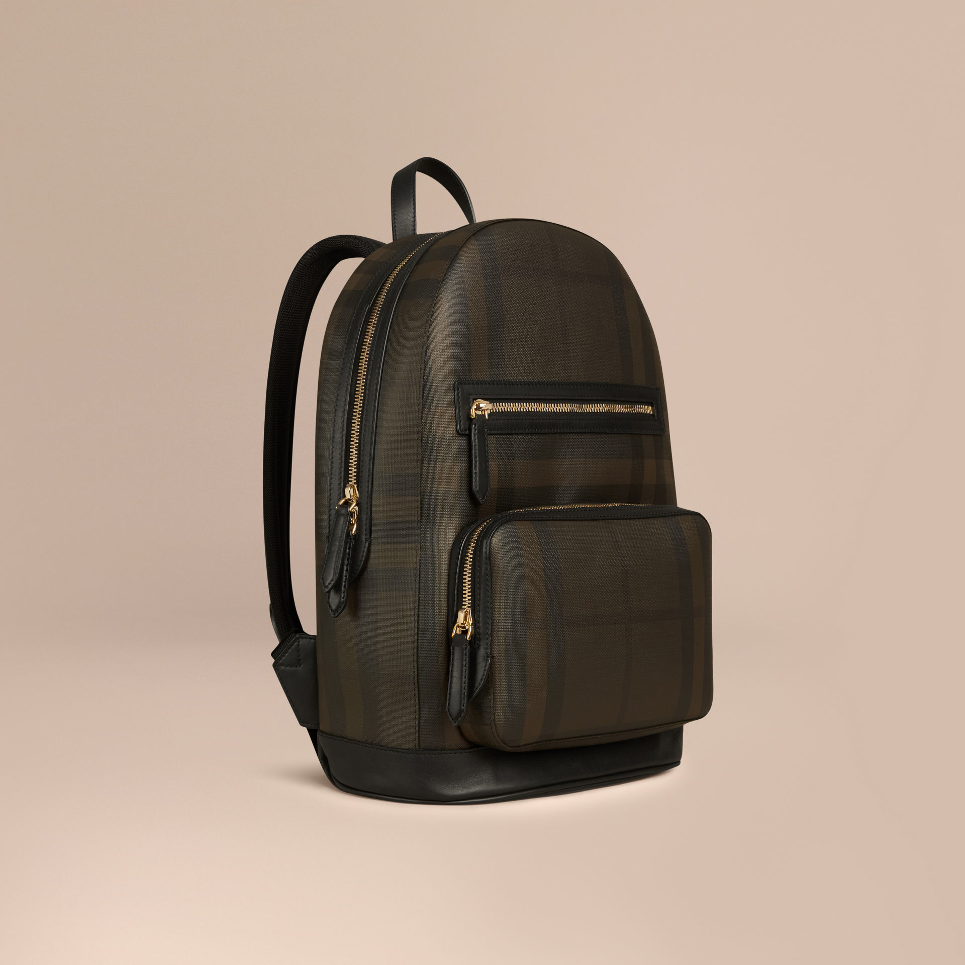 london check and leather backpack