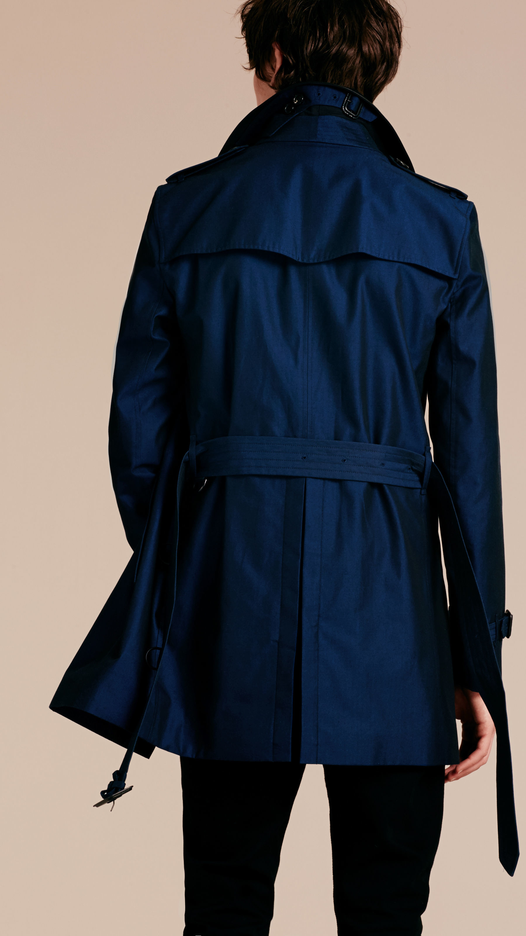 Burberry Leather Trim Cashmere Trench Coat Dark Mineral Blue in Black ...