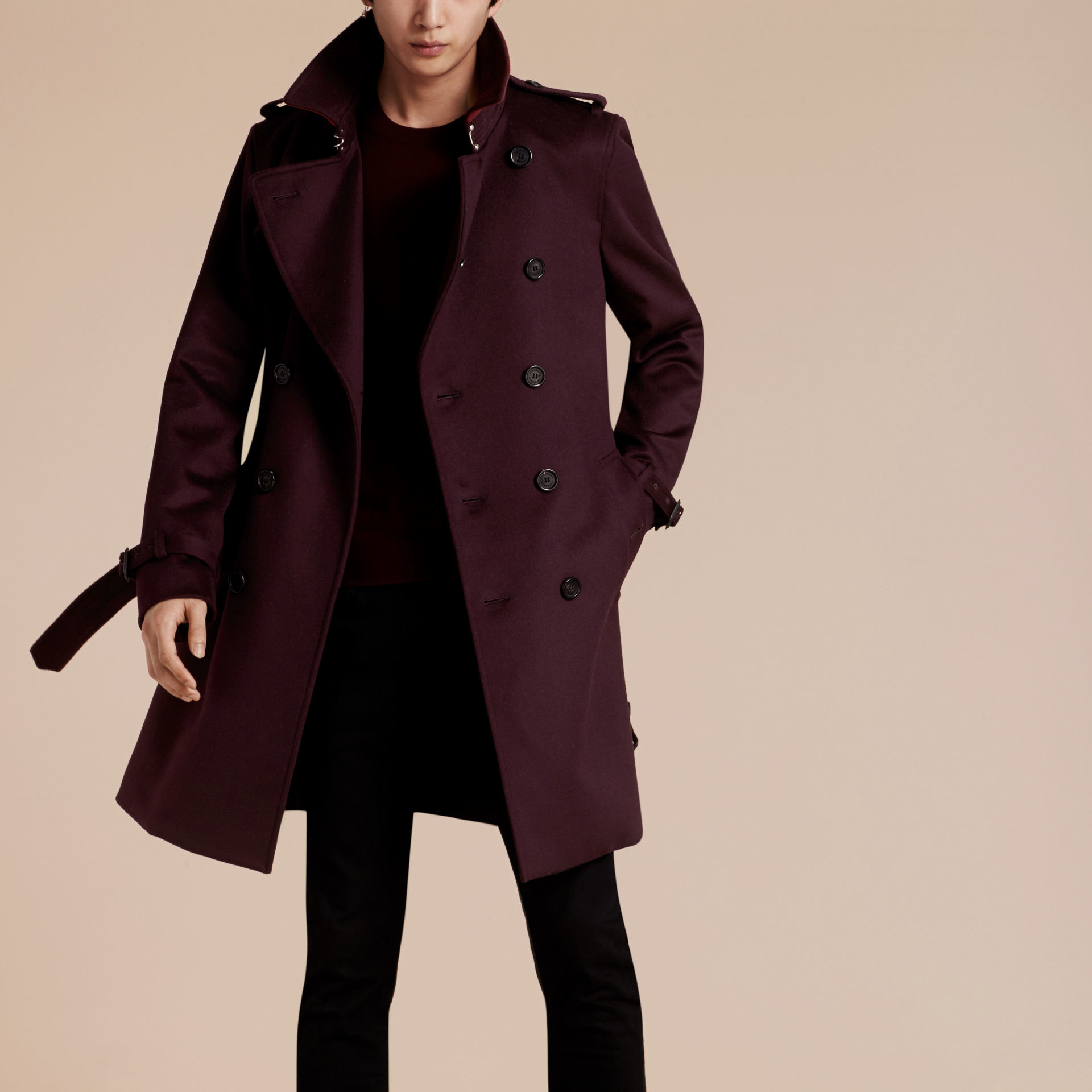 Burberry Cashmere Trench Coat Plum For Men Lyst 