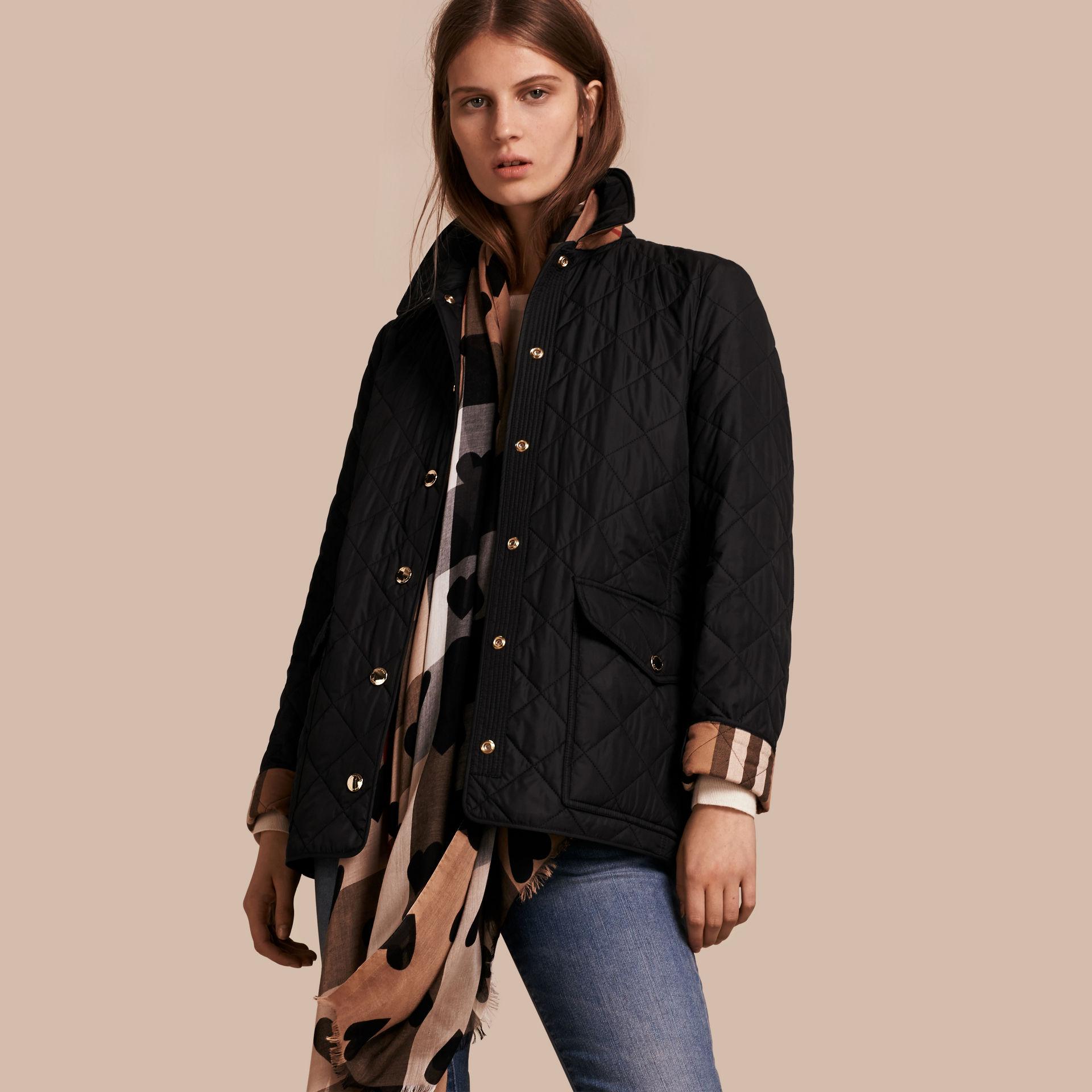Burberry Check Detail Diamond Quilted Jacket Black in Black | Lyst