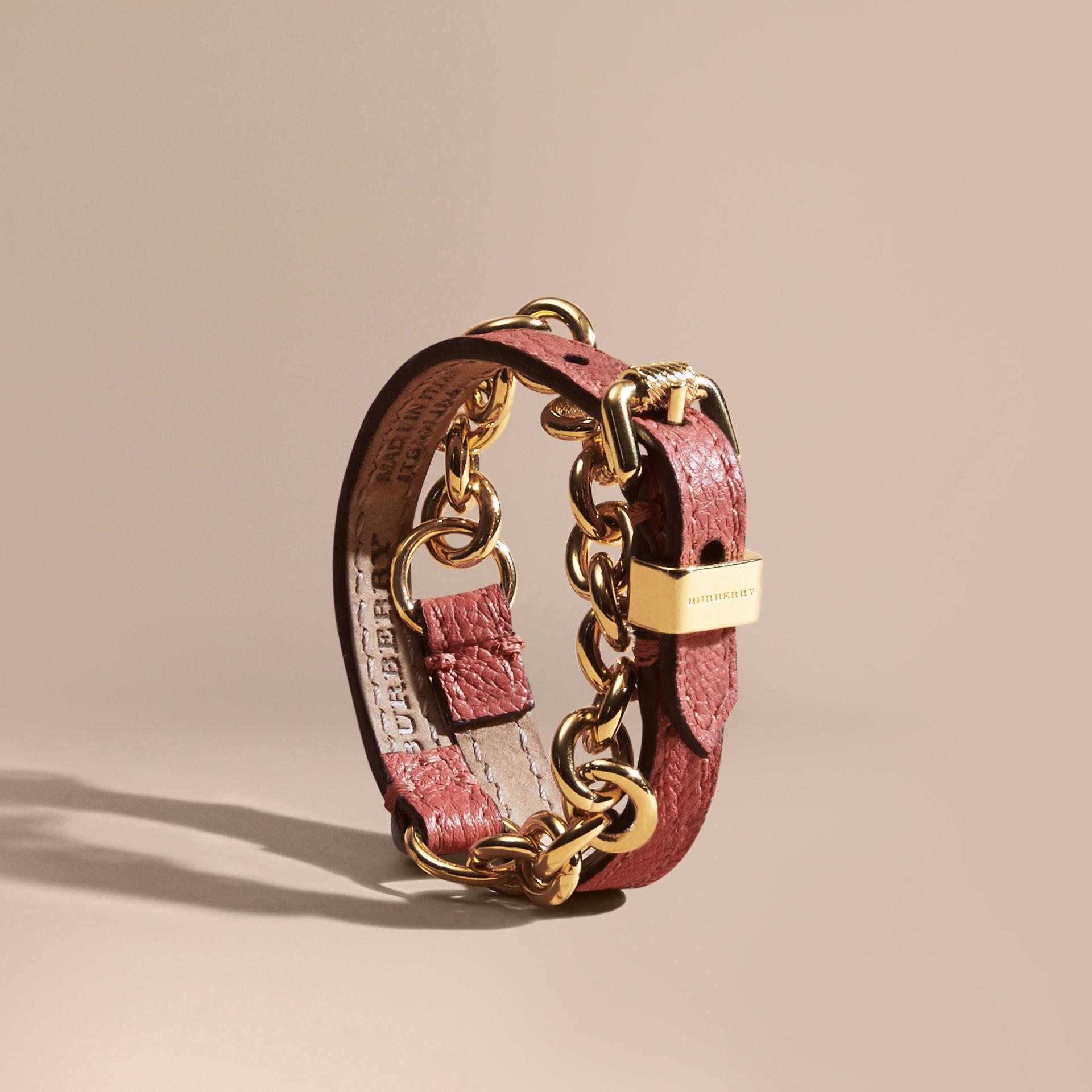 Burberry Double-wrap Grainy Leather And Chain Bracelet in Pink | Lyst