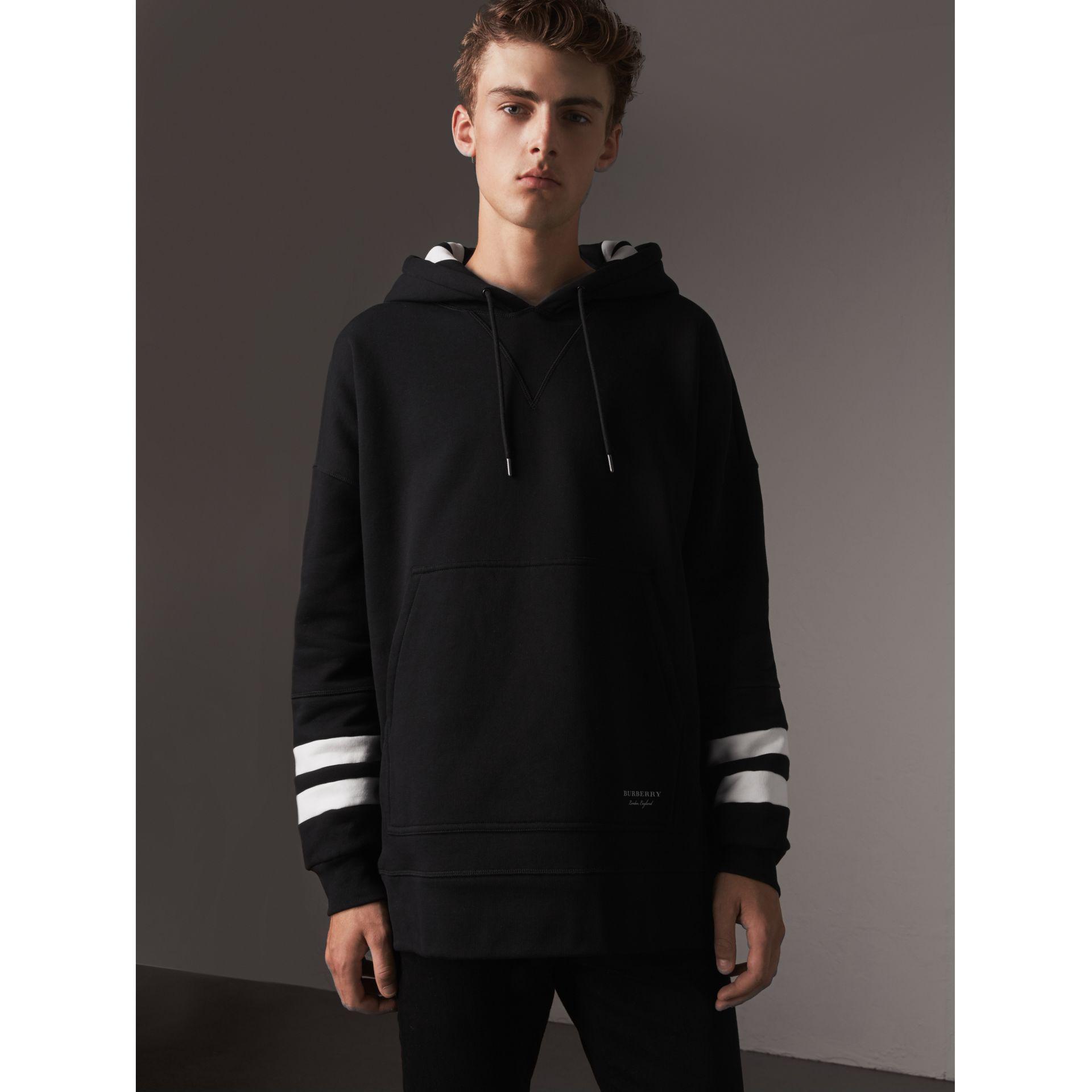 Lyst - Burberry Bold Stripe Detail Oversize Hooded Sweatshirt in Black ...