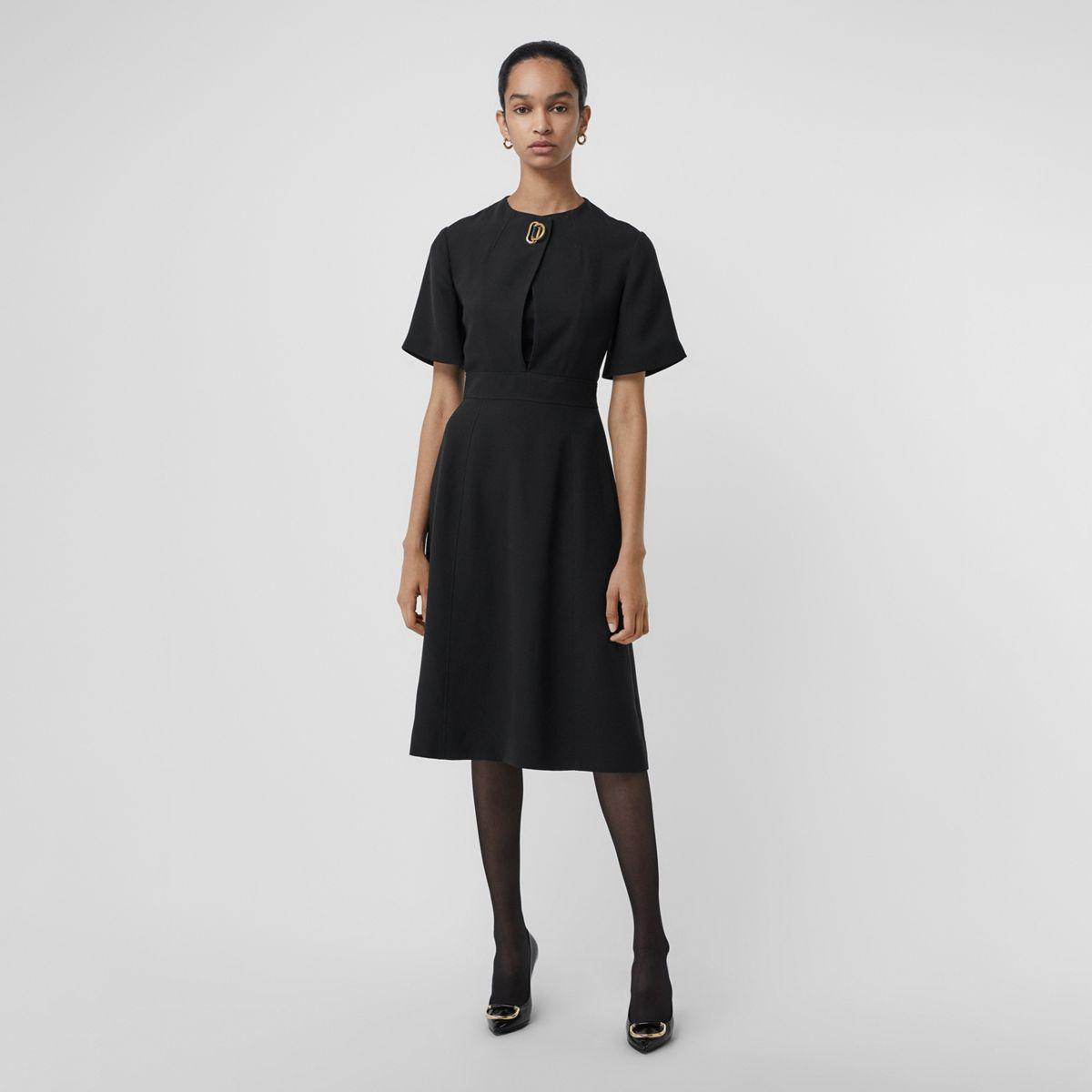 Lyst - Burberry Short-sleeve D-ring Detail Silk Wool Dress in Black