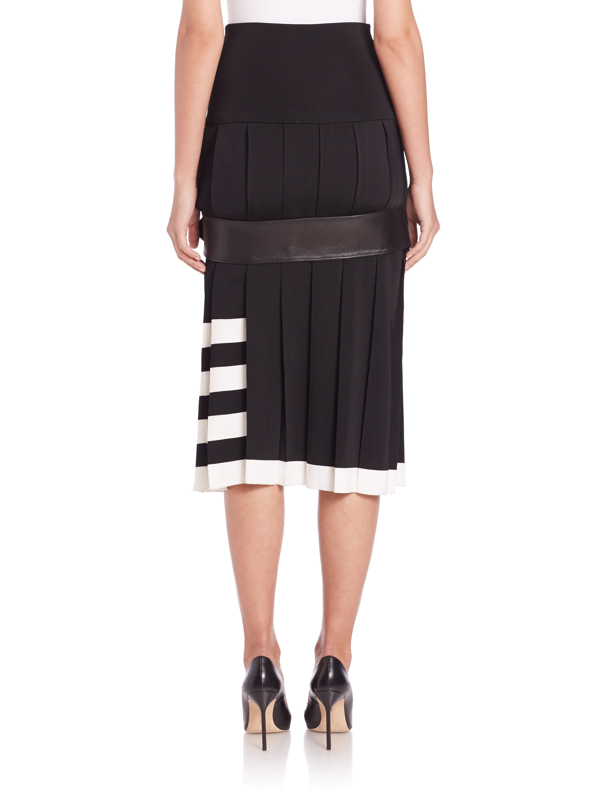 Lyst - Calvin Klein Wilton Pleated Striped Pencil Skirt in Black