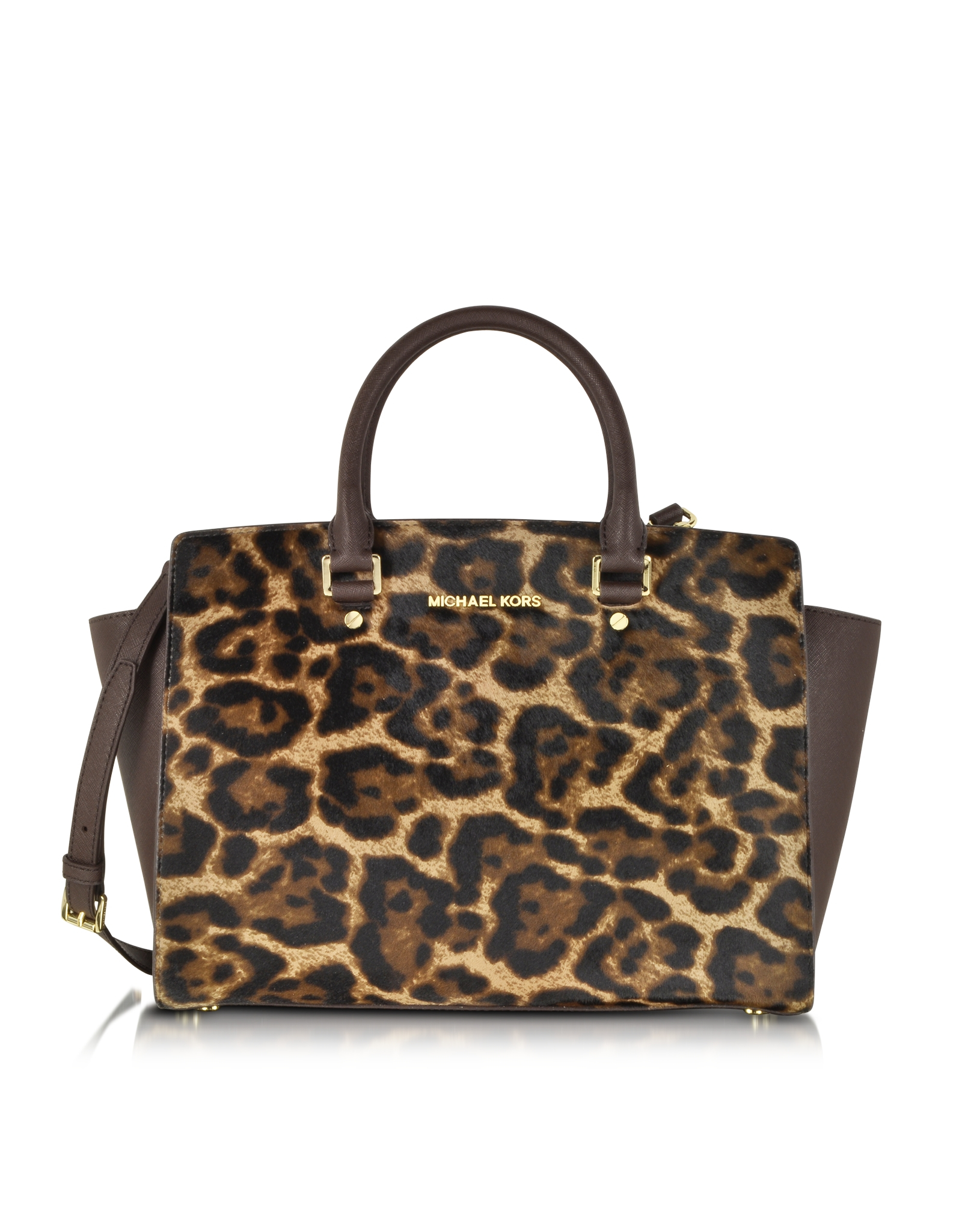Lyst Michael Kors Selma Leopard Hair Calf Large Satchel in Brown