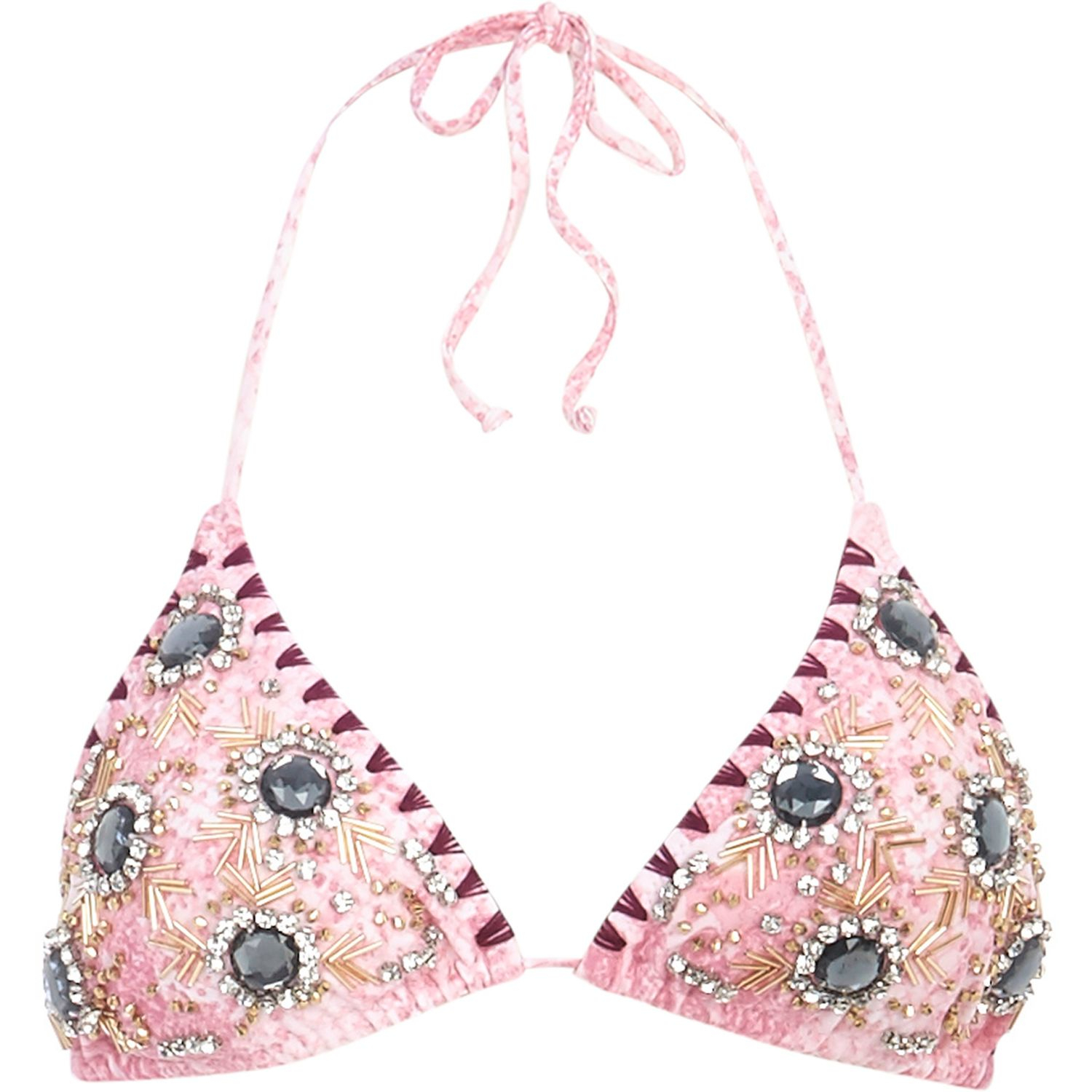 Lyst River Island Embellished Bikini Top In Pink