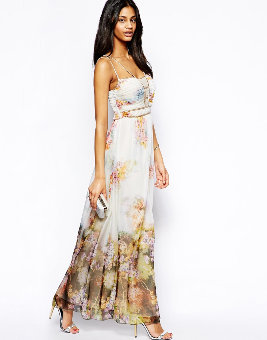 Little mistress Maxi Dress in Floral Print in White - Lyst