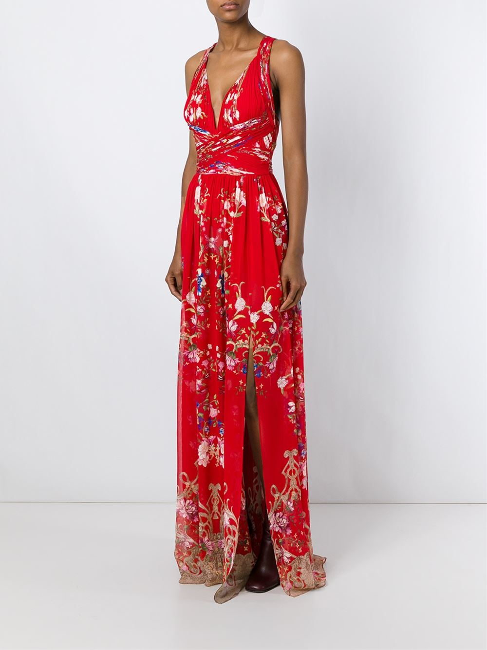 Lyst - Roberto Cavalli Floral Print Long Dress in Red