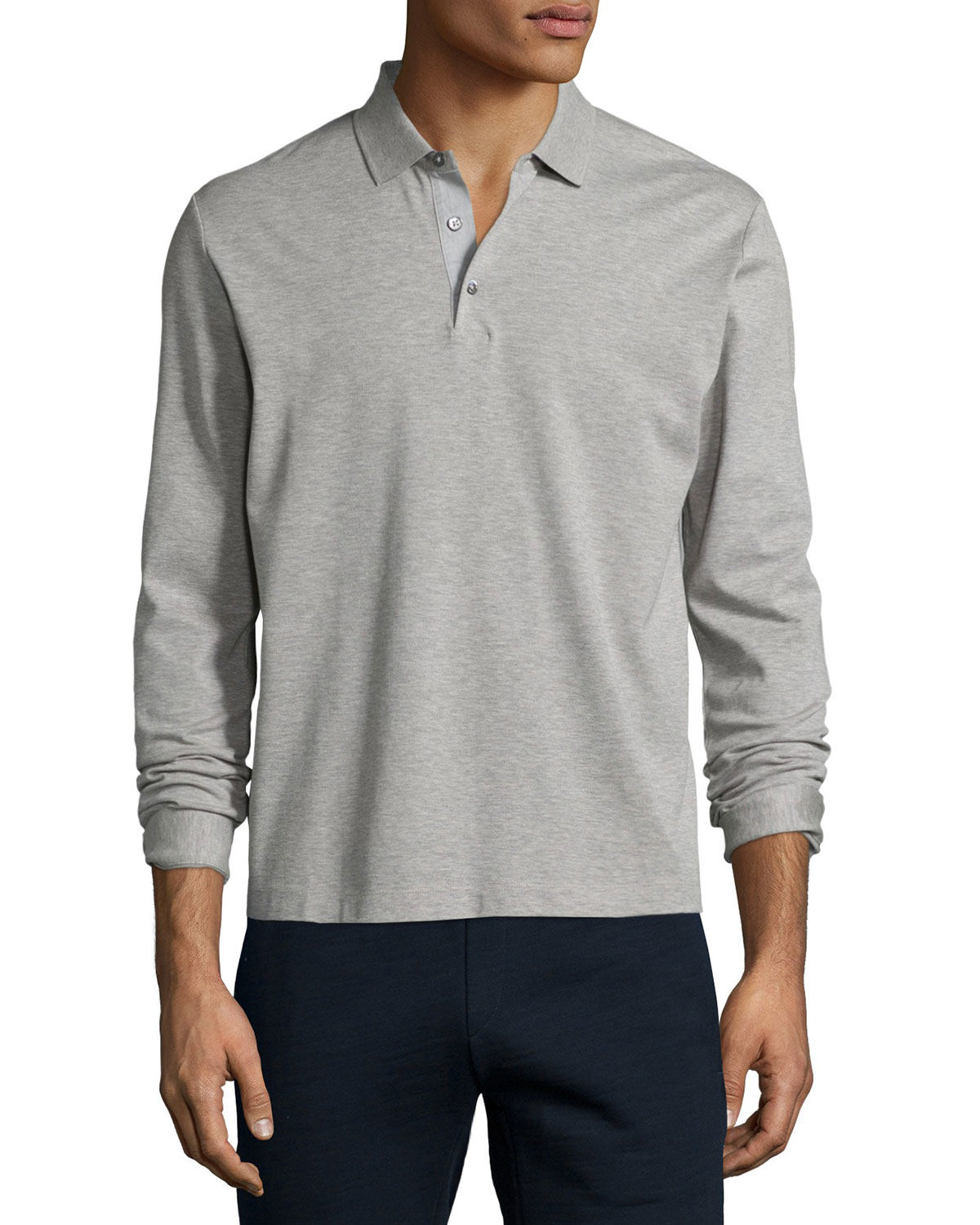 Lyst - Theory Long-sleeve Knit Pique Polo Shirt in Natural for Men