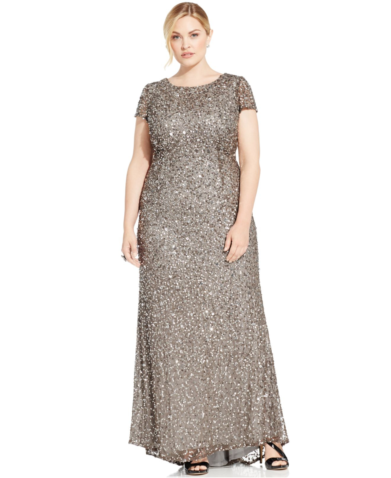 Adrianna Papell Plus Size Embellished Evening Gown In Gray Lead Lyst